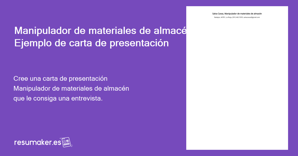 Manipulador De Materiales De Almac N Ejemplos De Cartas De Presentaci N