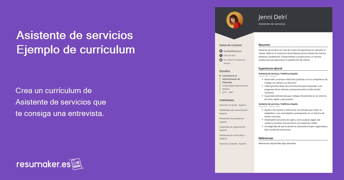 Ejemplos De Curriculum Vitae Asistente De Servicios Plantilla Y