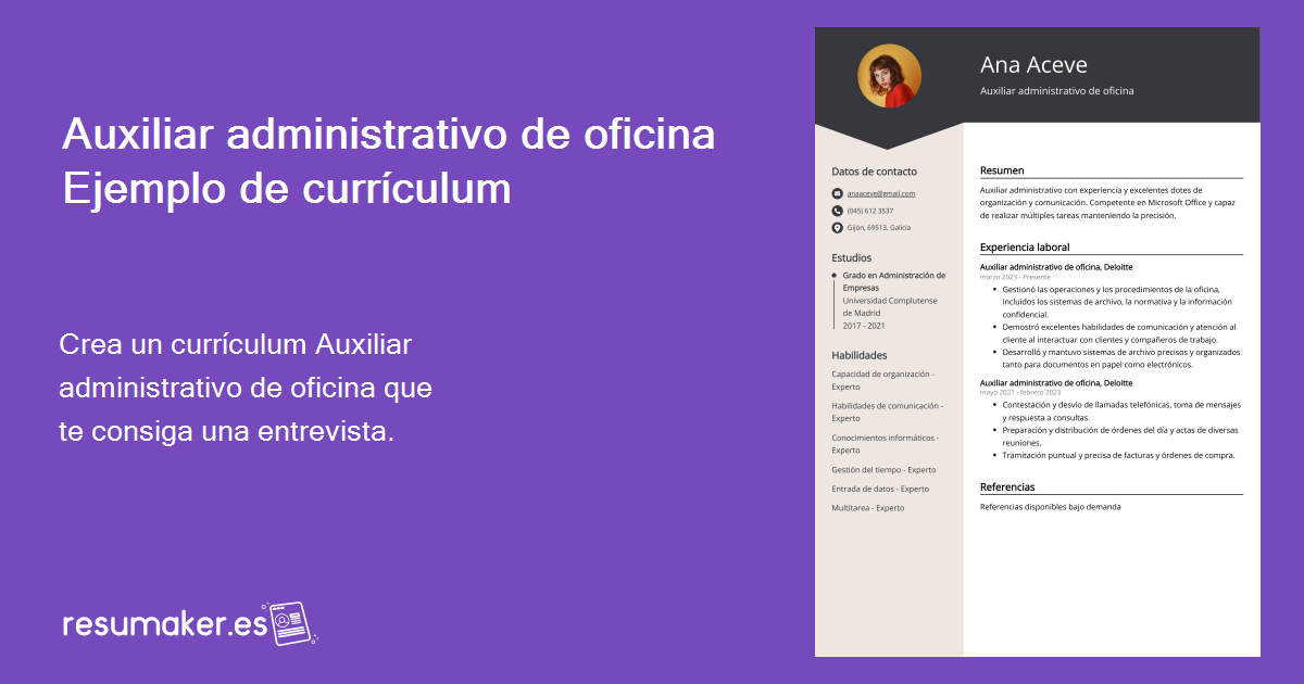 Ejemplo De Curr Culum De Auxiliar Administrativo De Oficina Gu A Gratuita