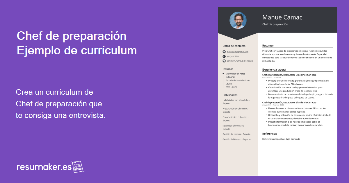 Ejemplos de Curriculum Vitae Chef de preparación Plantilla y 20 Consejos