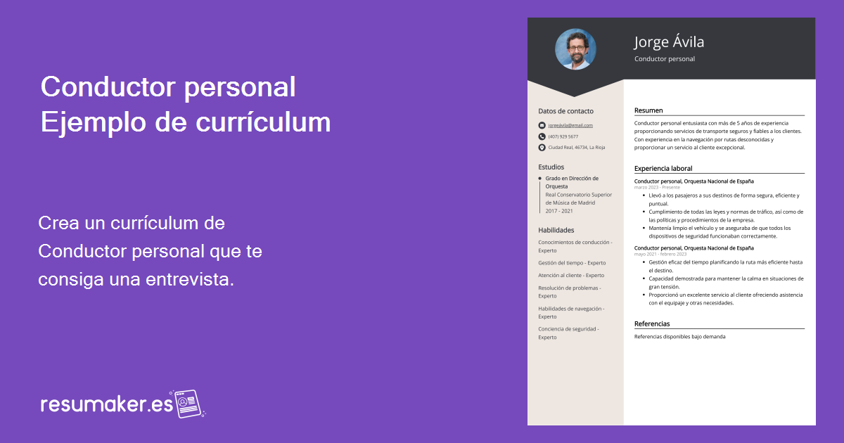 Ejemplos De Curriculum Vitae Conductor Personal Plantilla Y Consejos