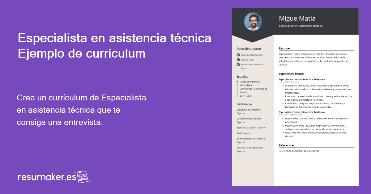 Ejemplos de Curriculum Vitae Especialista en asistencia técnica