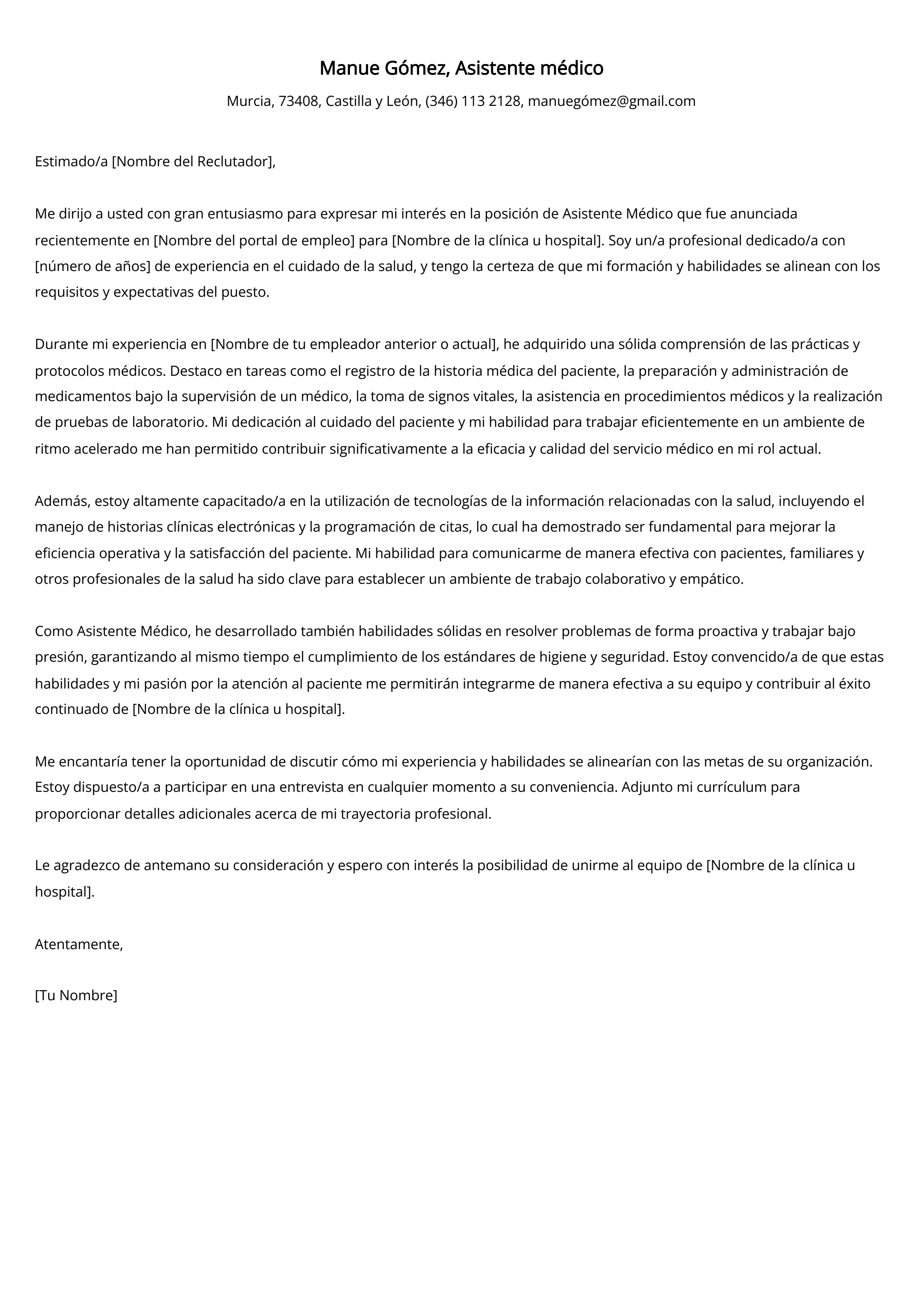 Carta De Presentaci N Asistente M Dico Descripci N Del Puesto Ejemplo Y Gu A