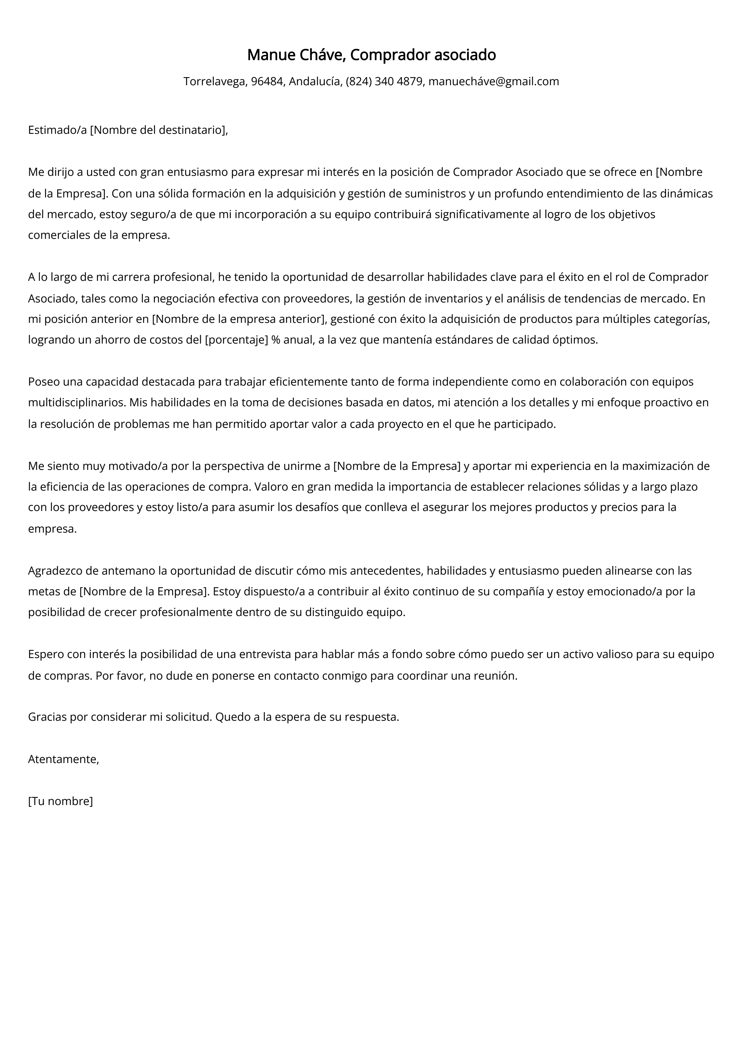 Comprador asociado Ejemplo de carta de presentación