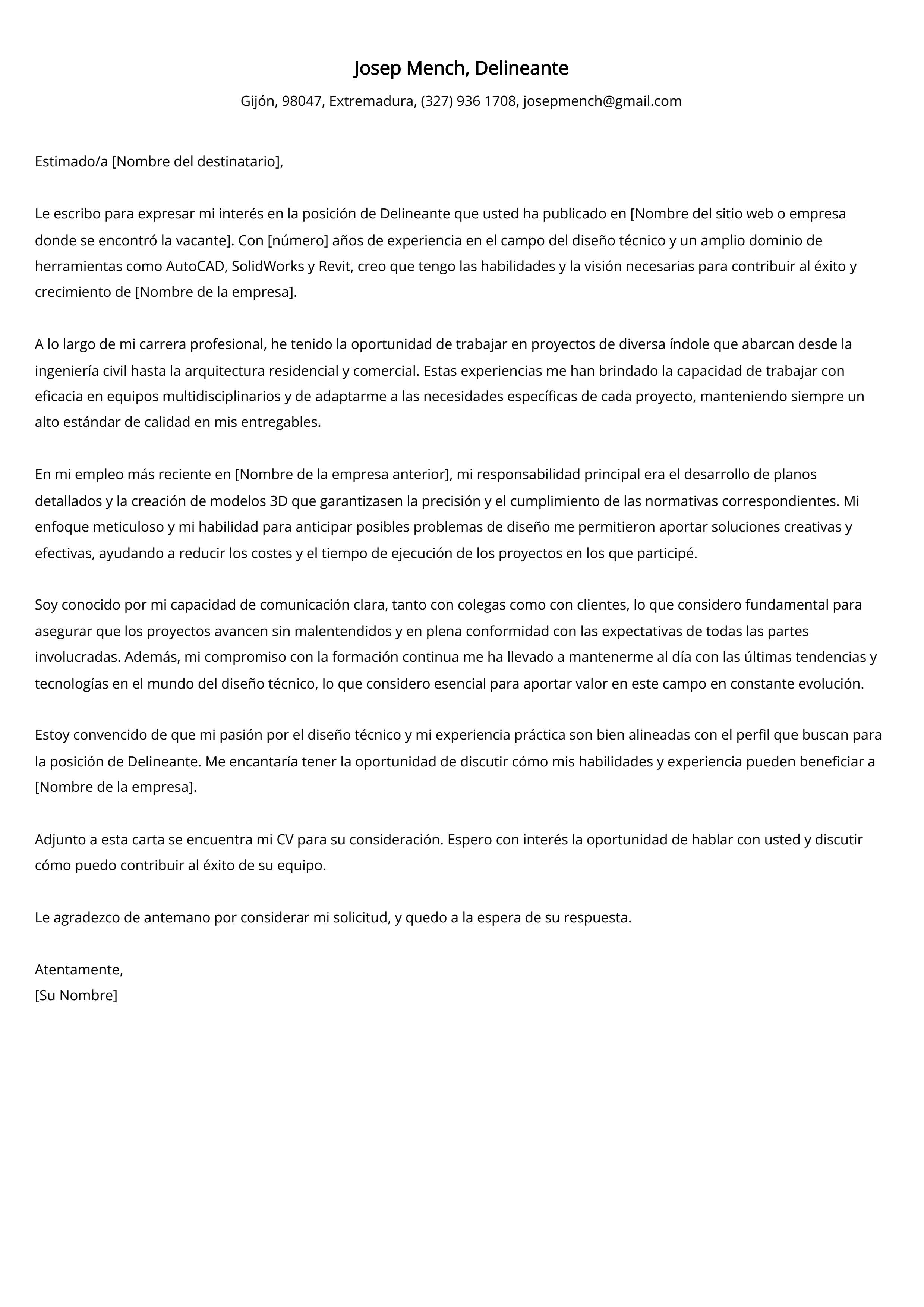 Delineante Ejemplo de carta de presentación