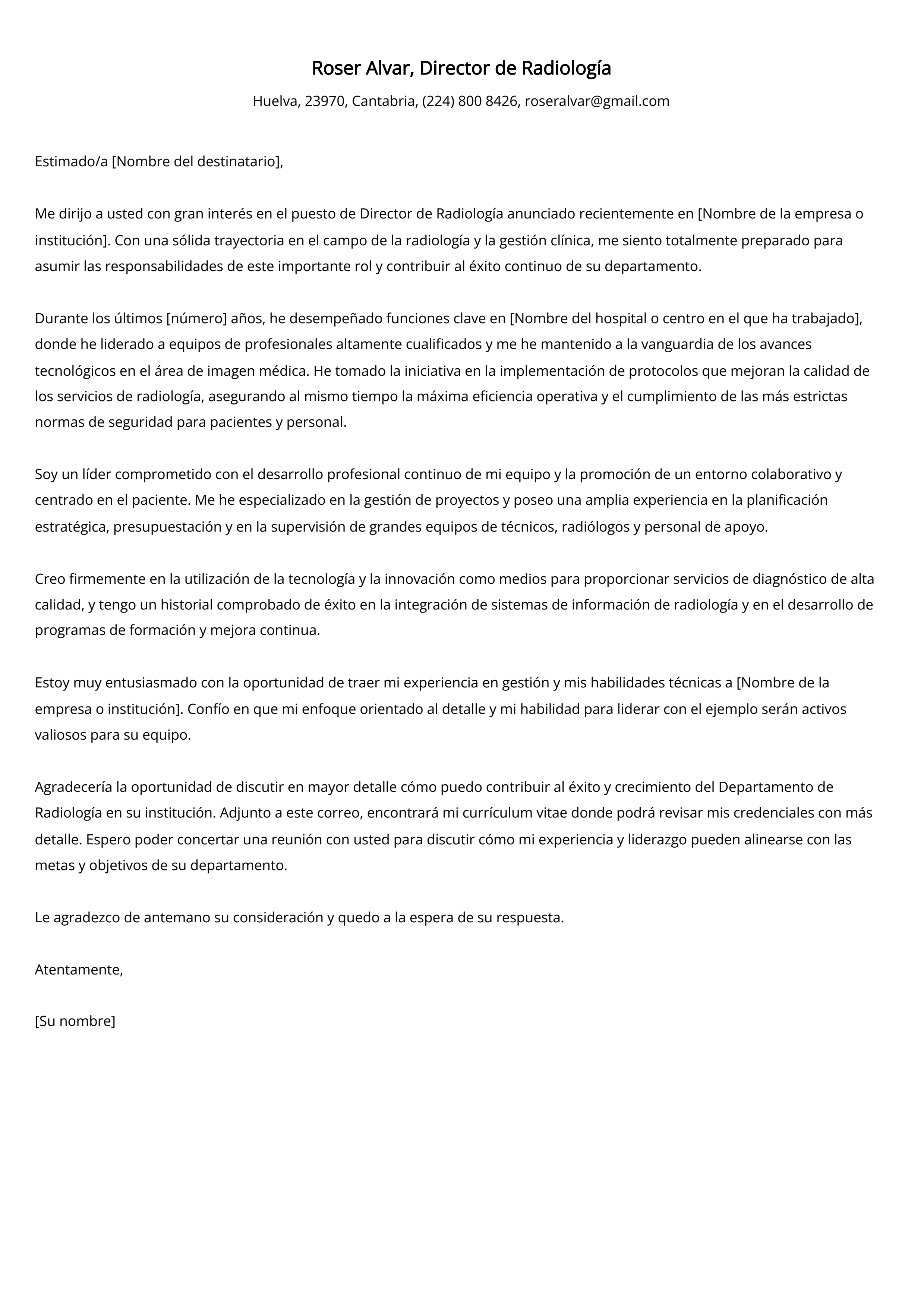 Ejemplo de carta de presentación para director de radiología