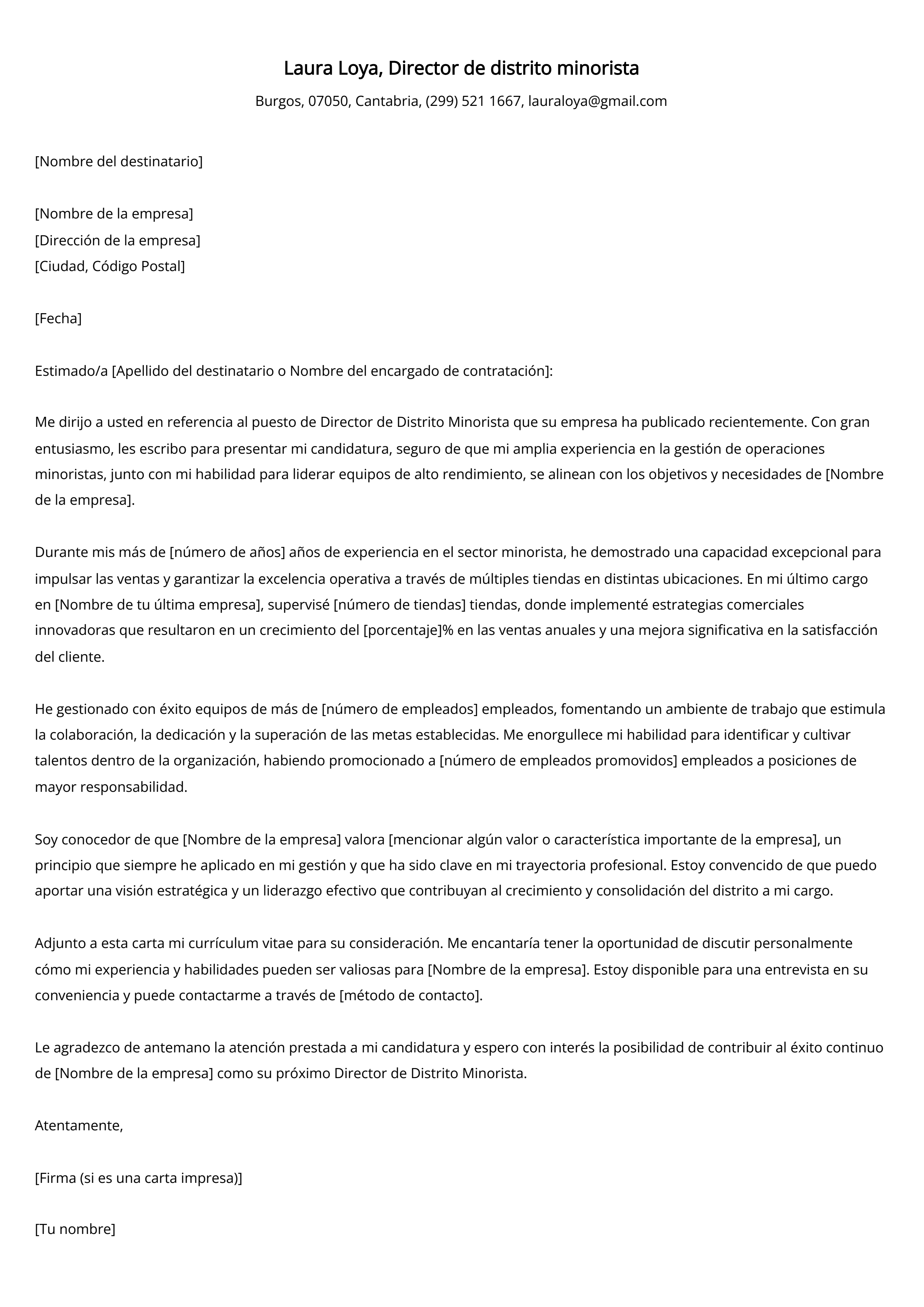 Director de distrito minorista Ejemplo de carta de presentación