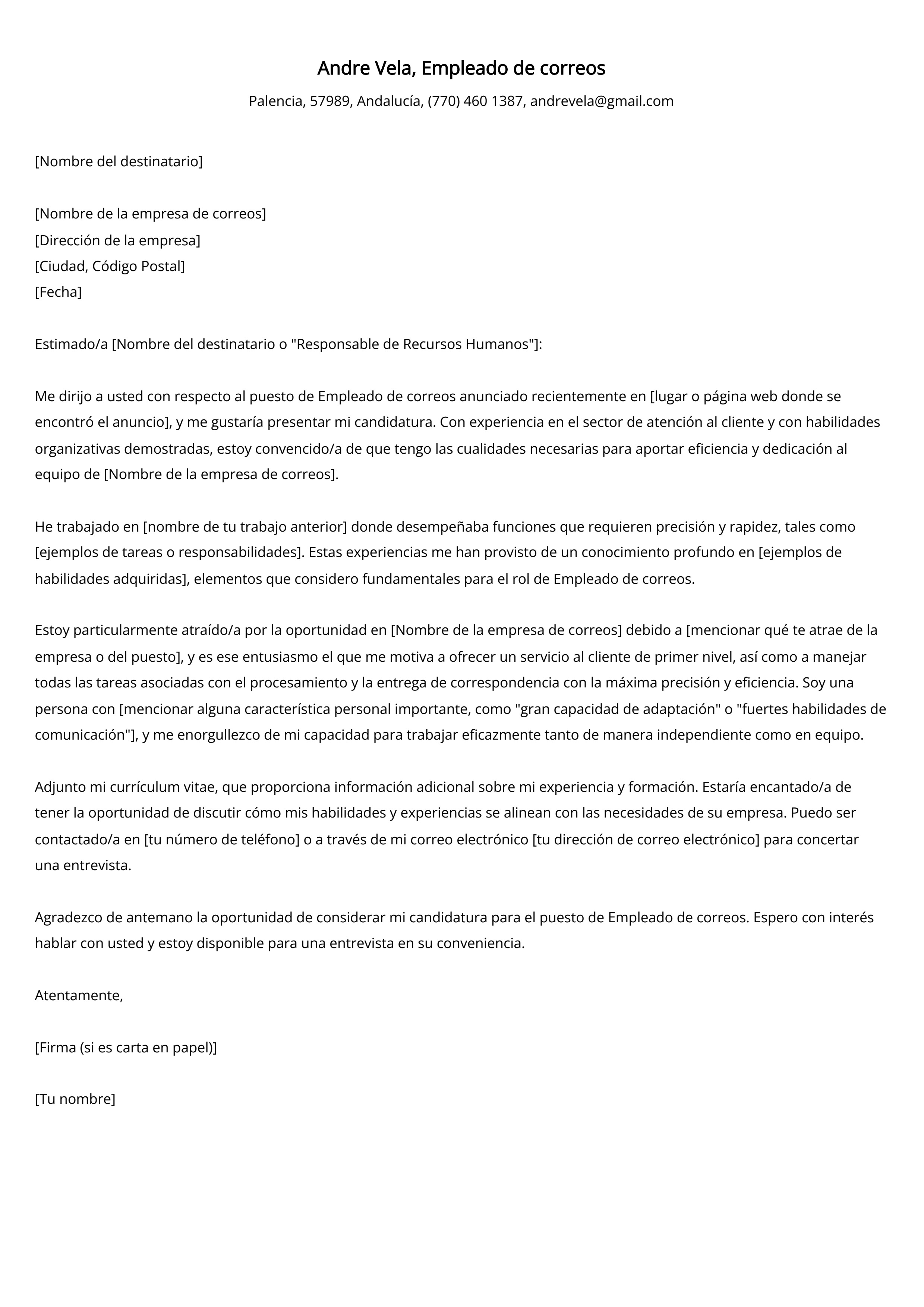 Empleado de correos Ejemplo de carta de presentación