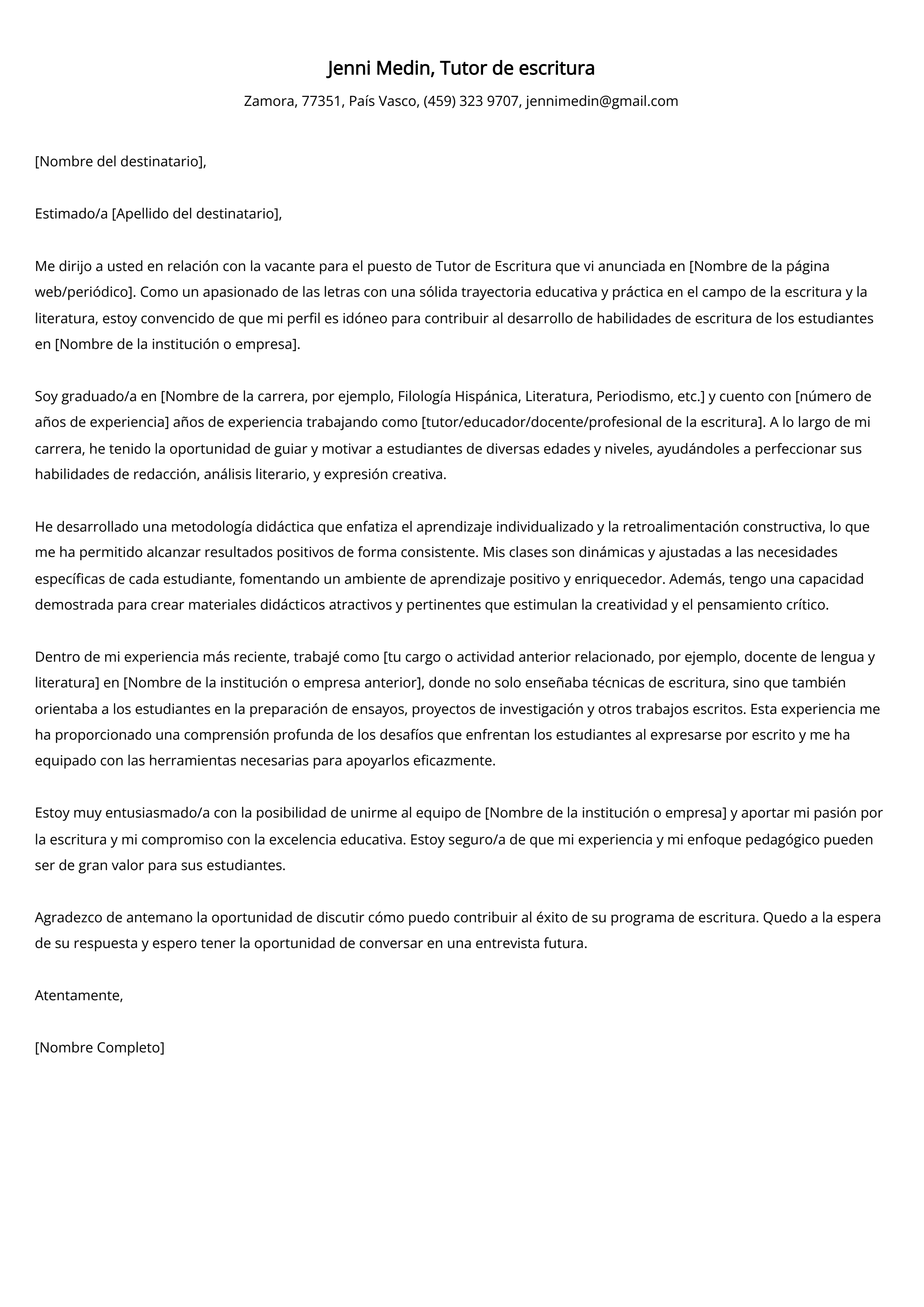 Tutor de escritura Cover Letter Example