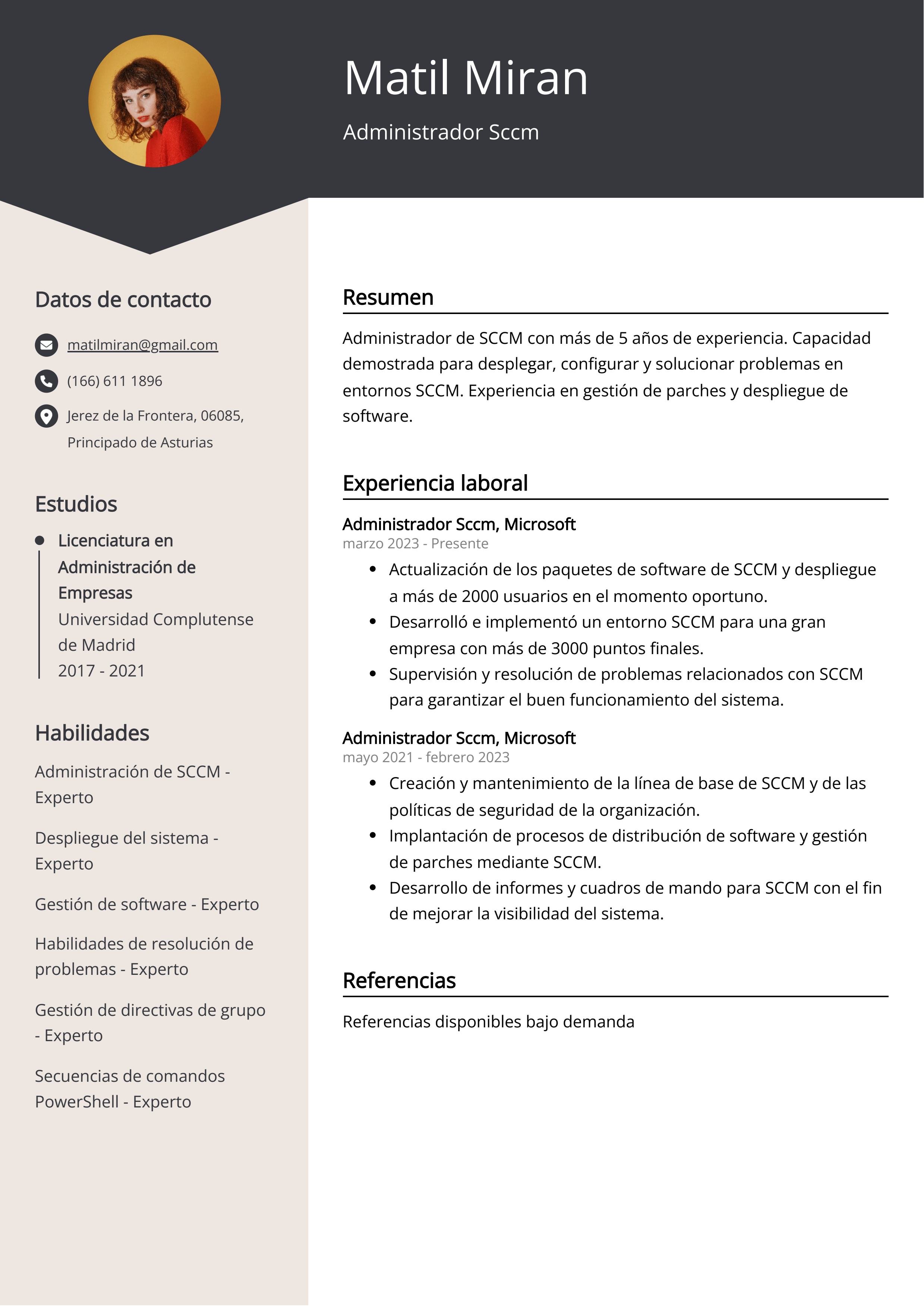 Administrador Sccm Ejemplo de CV