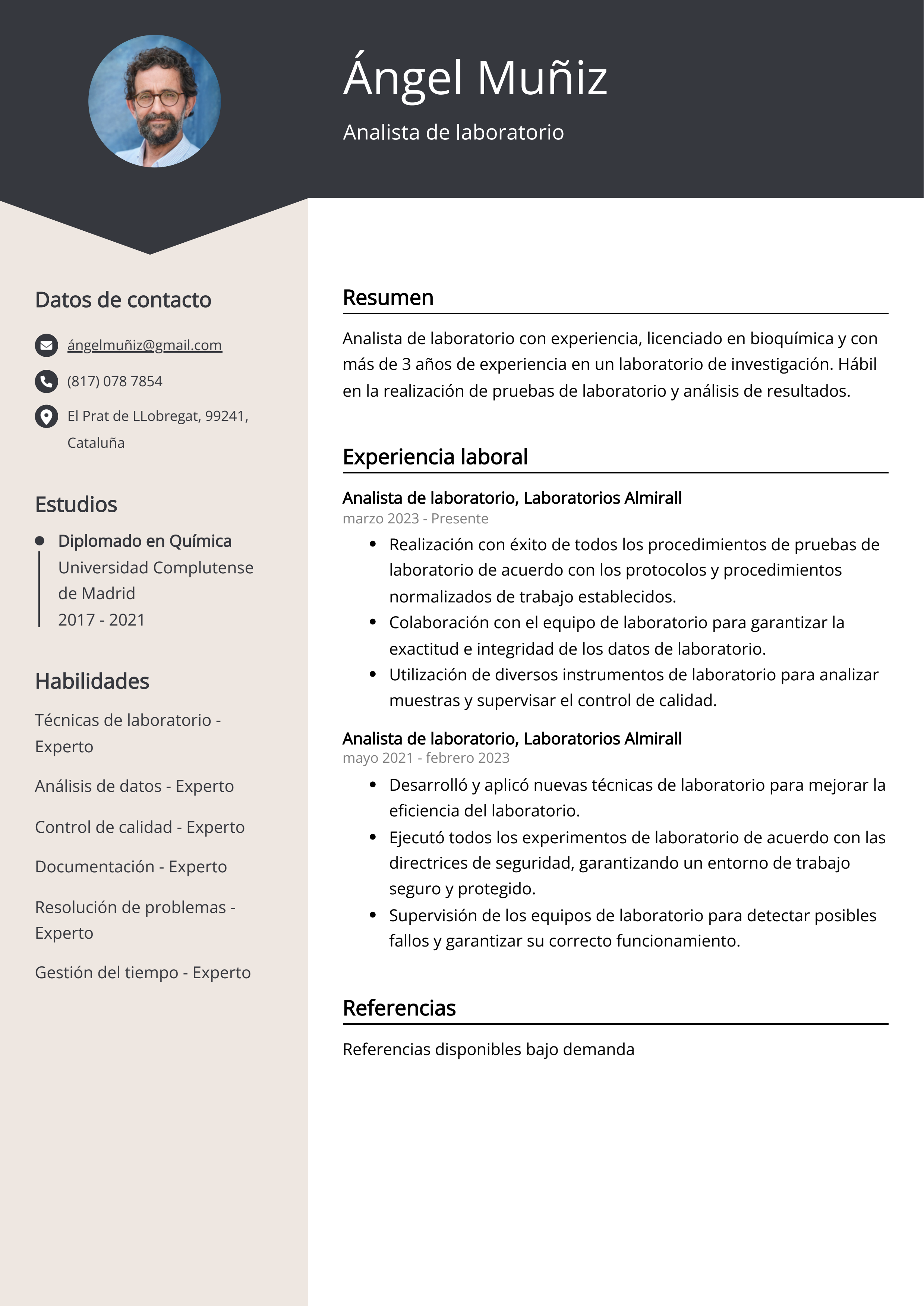 Analista de laboratorio Ejemplo de CV