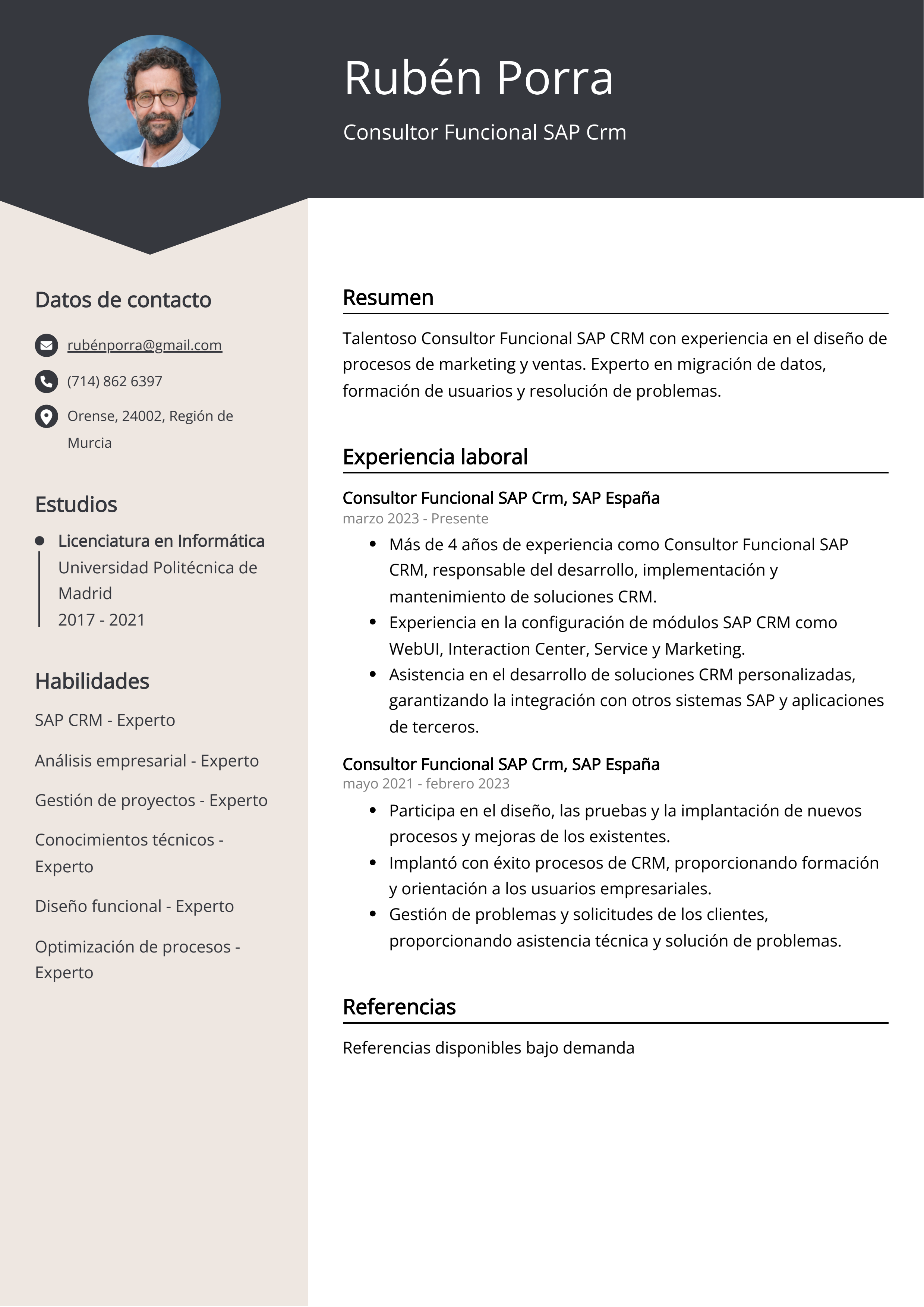 Consultor Funcional SAP Crm Ejemplo de Curriculum Vitae