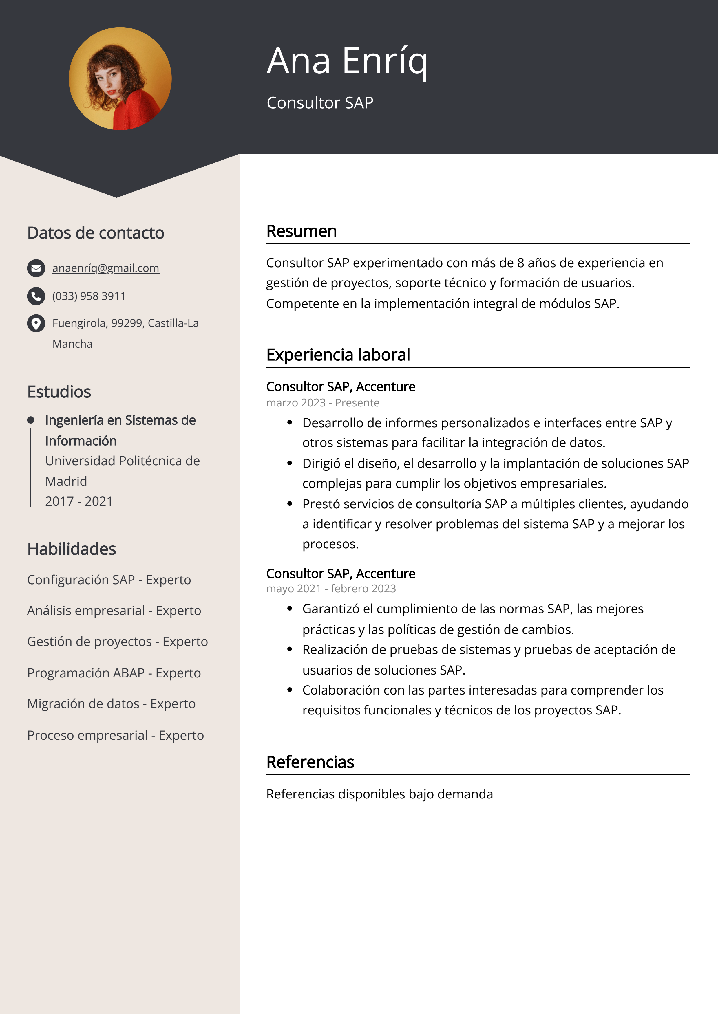 Consultor SAP Ejemplo de CV