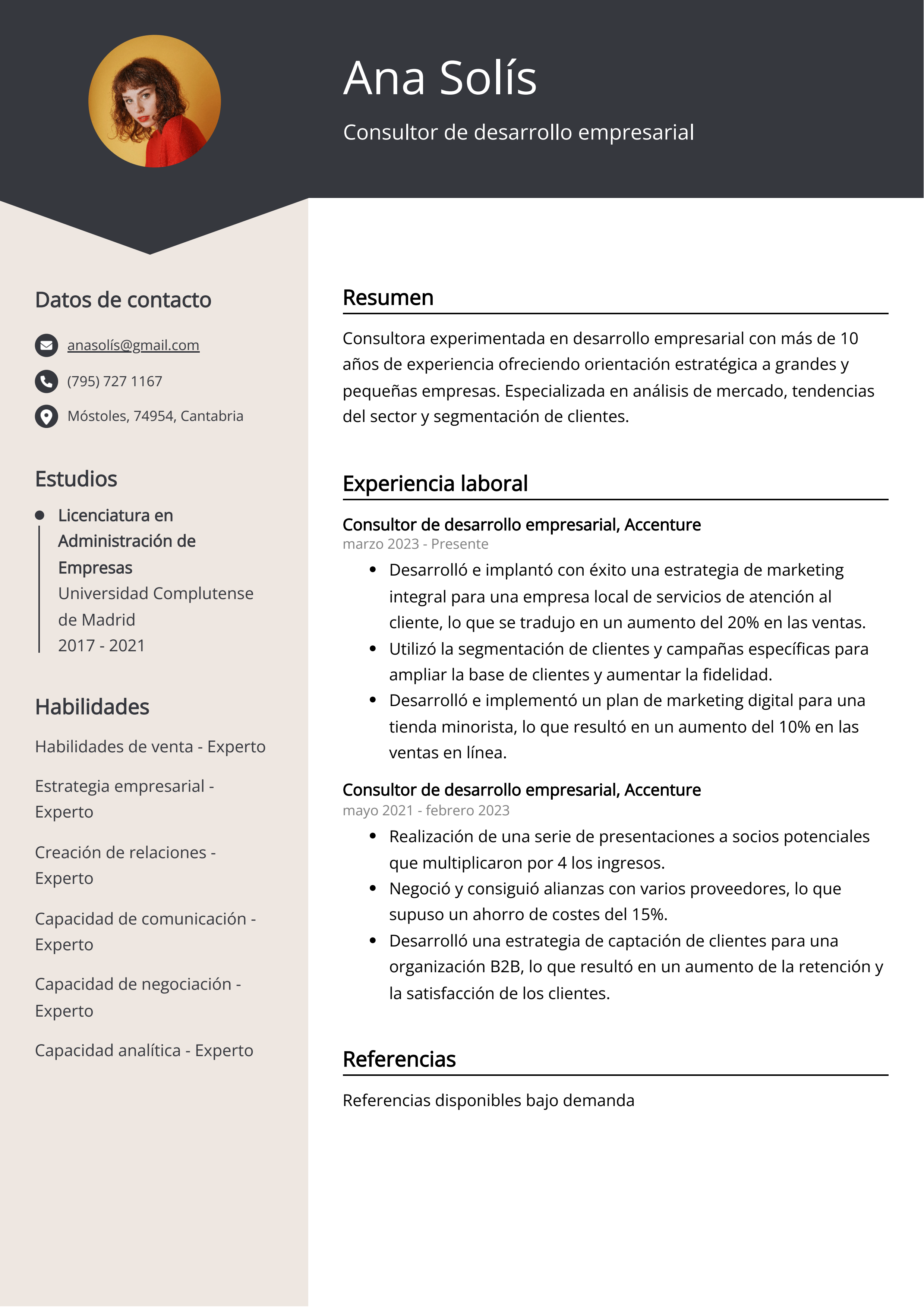 Consultor de desarrollo empresarial Ejemplo de CV