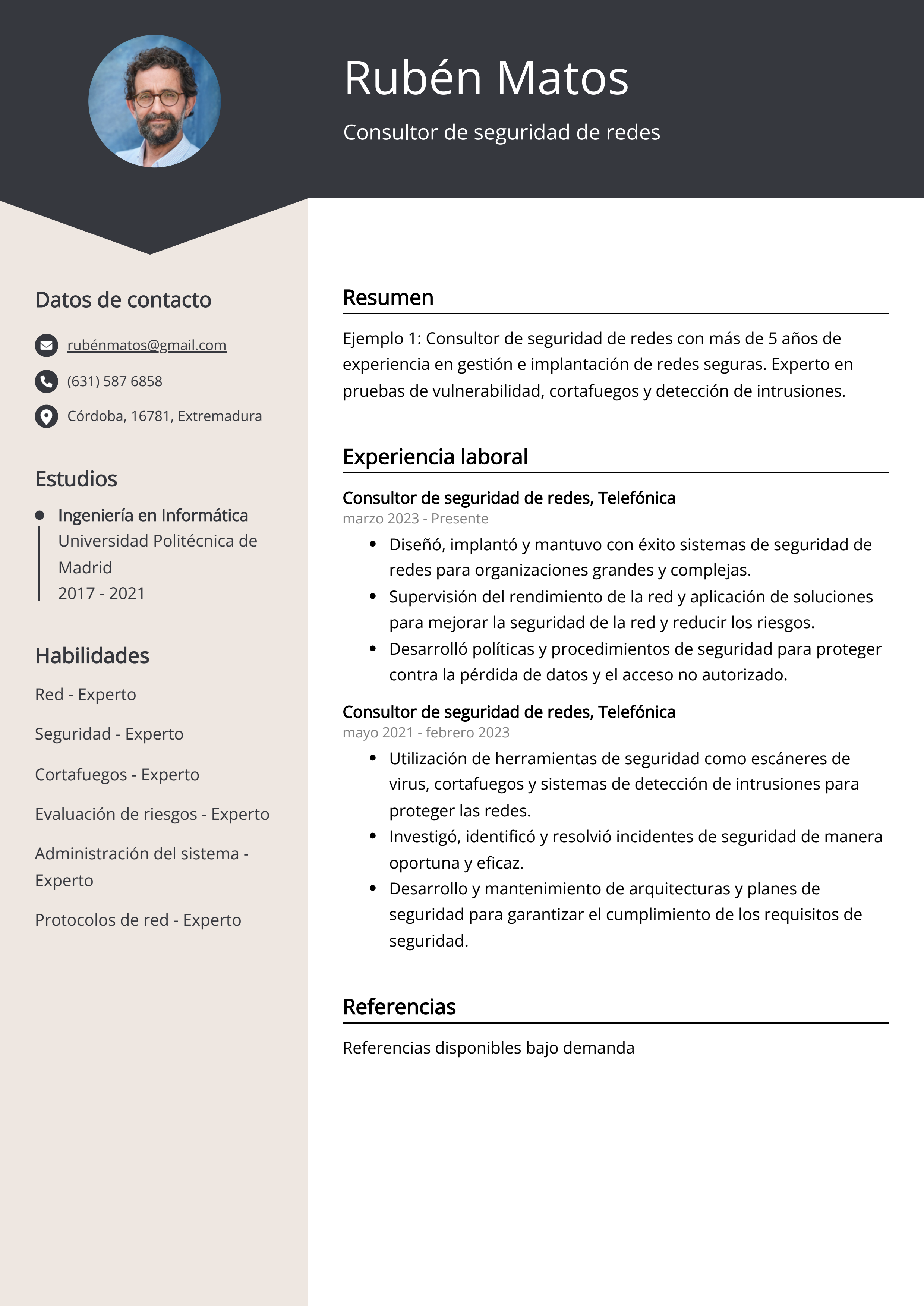 Consultor de seguridad de redes Ejemplo de CV