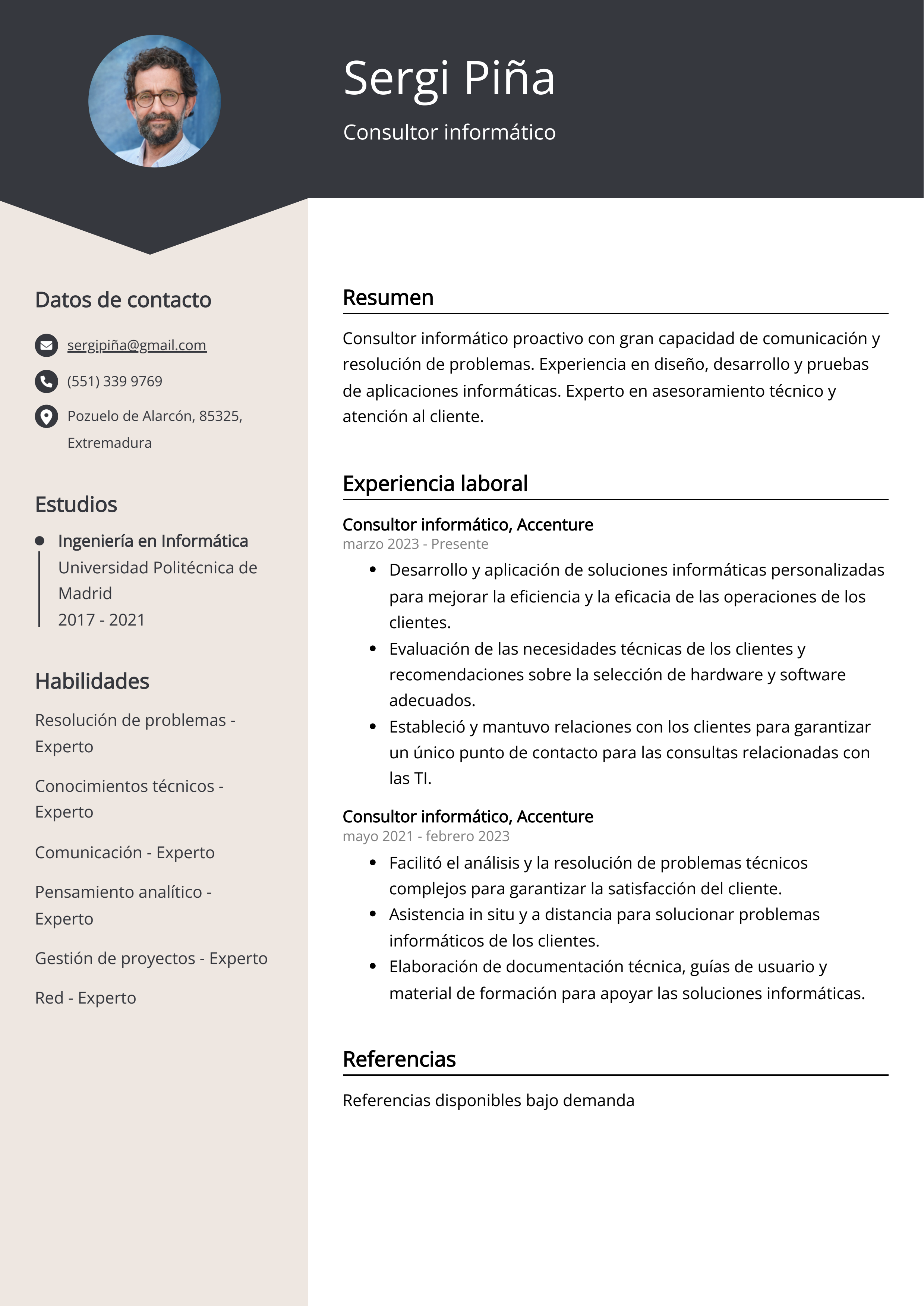 Consultor informático Ejemplo de CV