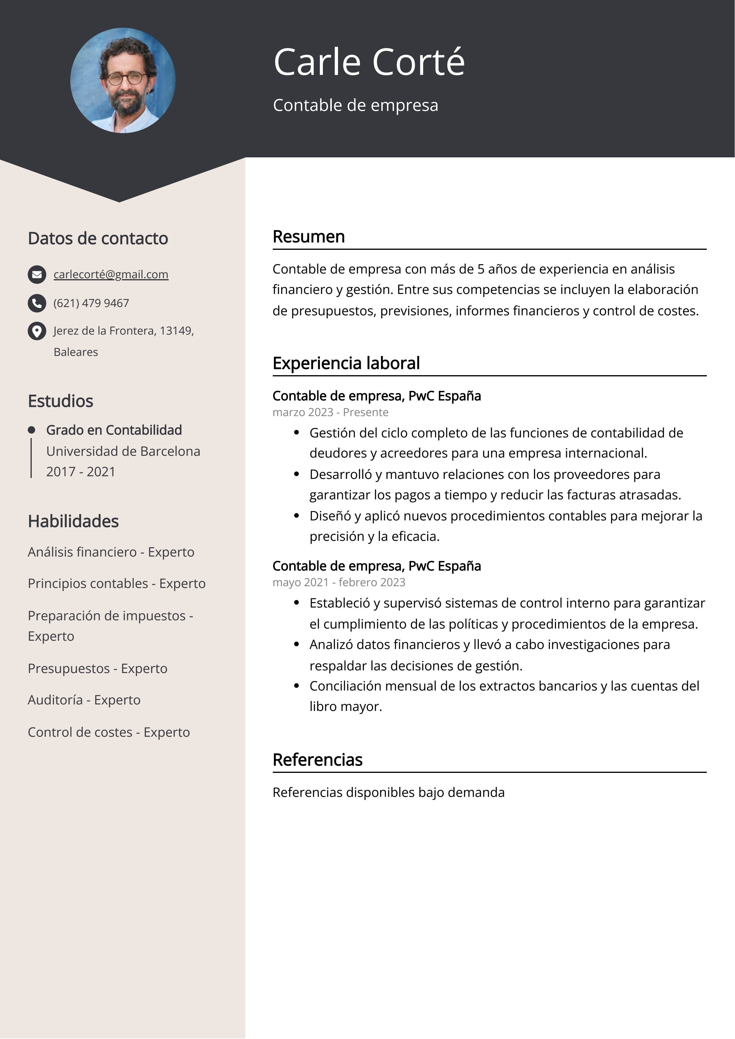 Contable de empresa Ejemplo de CV