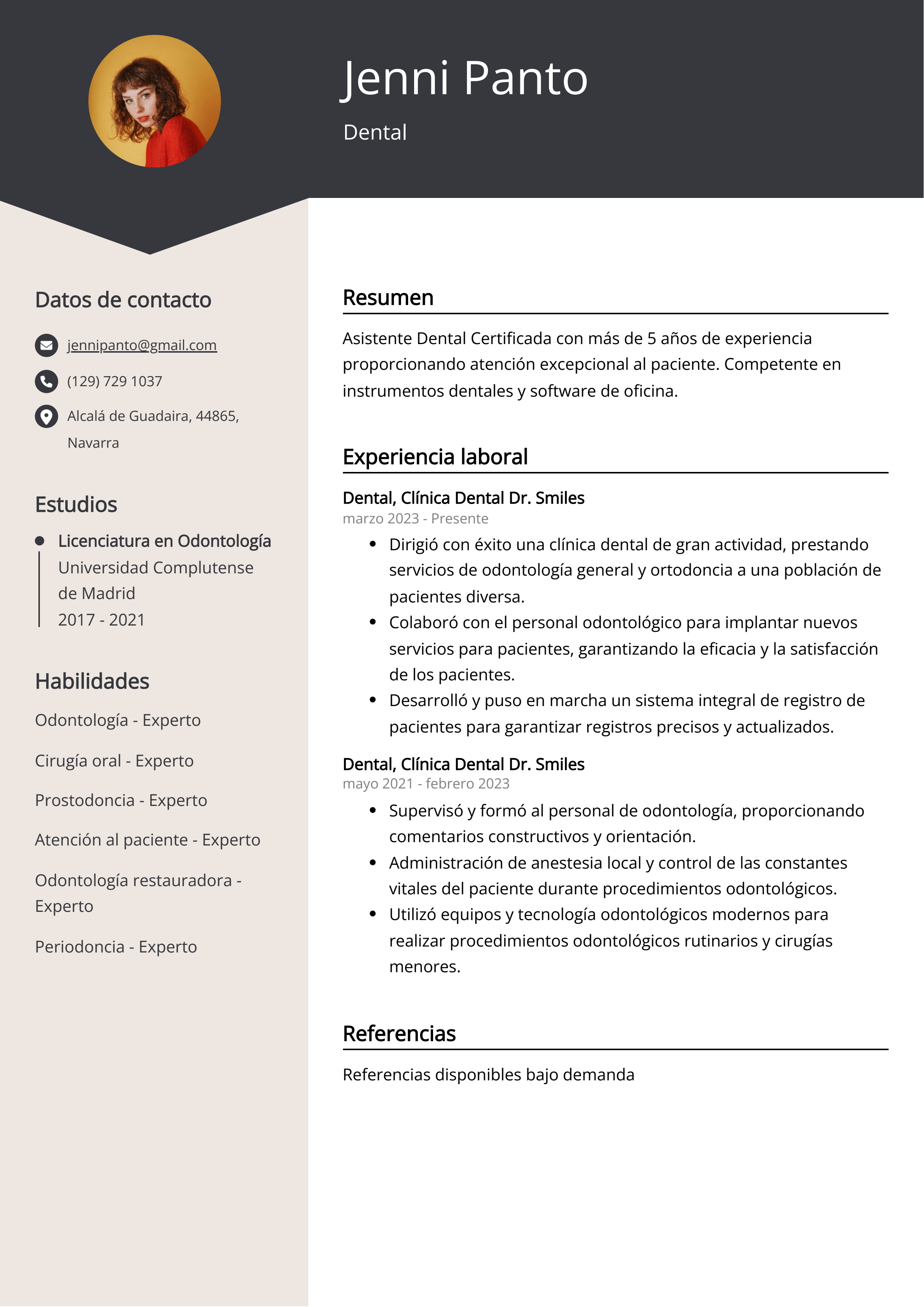 Ejemplo de currículum Dental