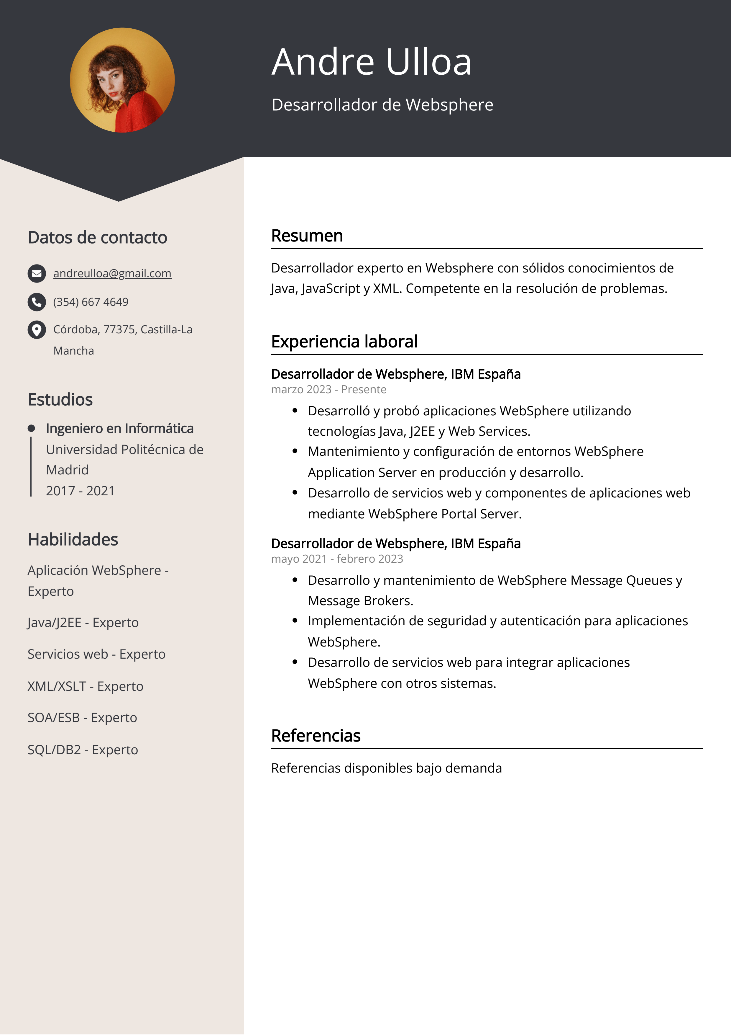 Desarrollador de Websphere Ejemplo de Curriculum Vitae