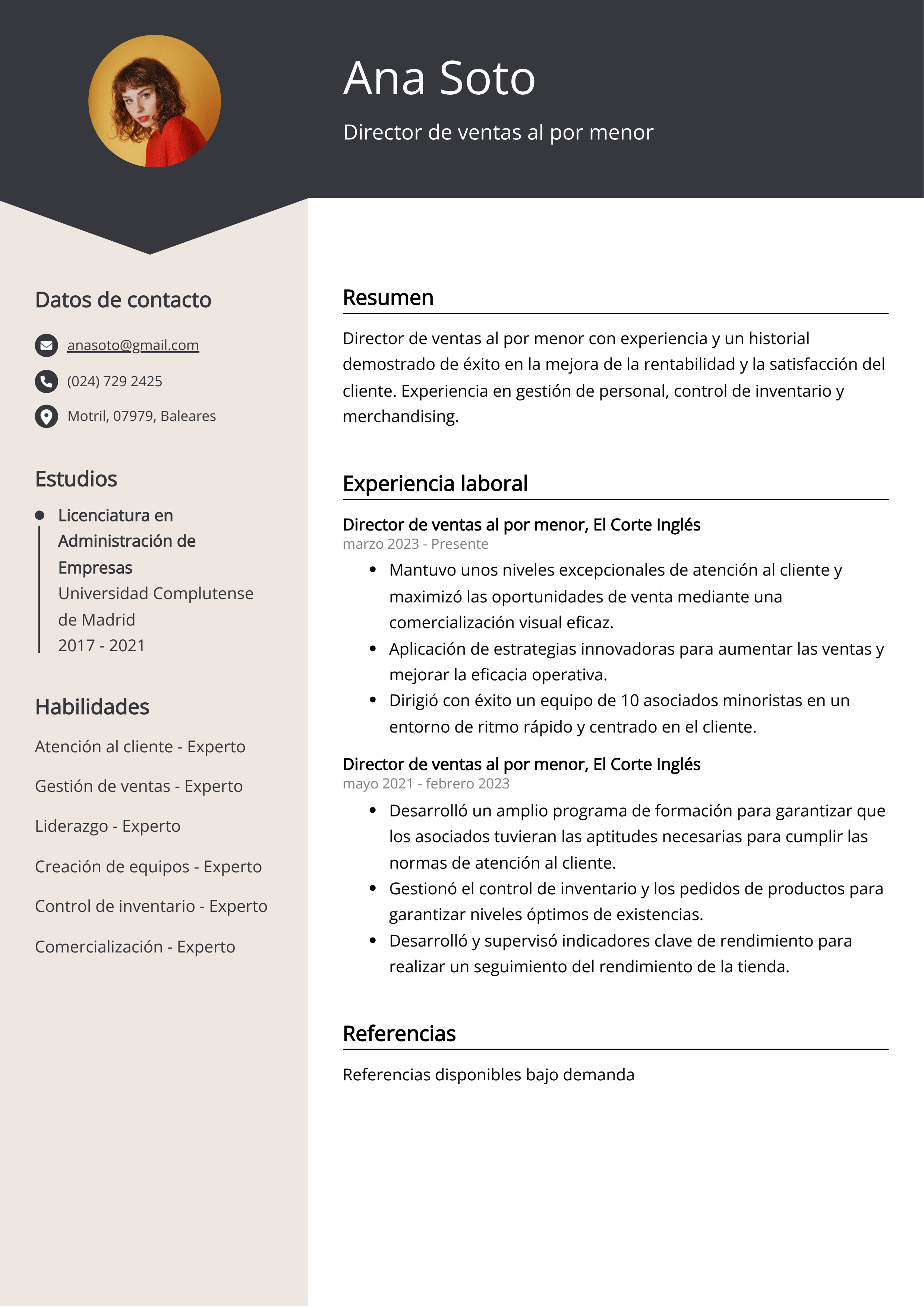 Director de ventas al por menor Ejemplo de Curriculum Vitae