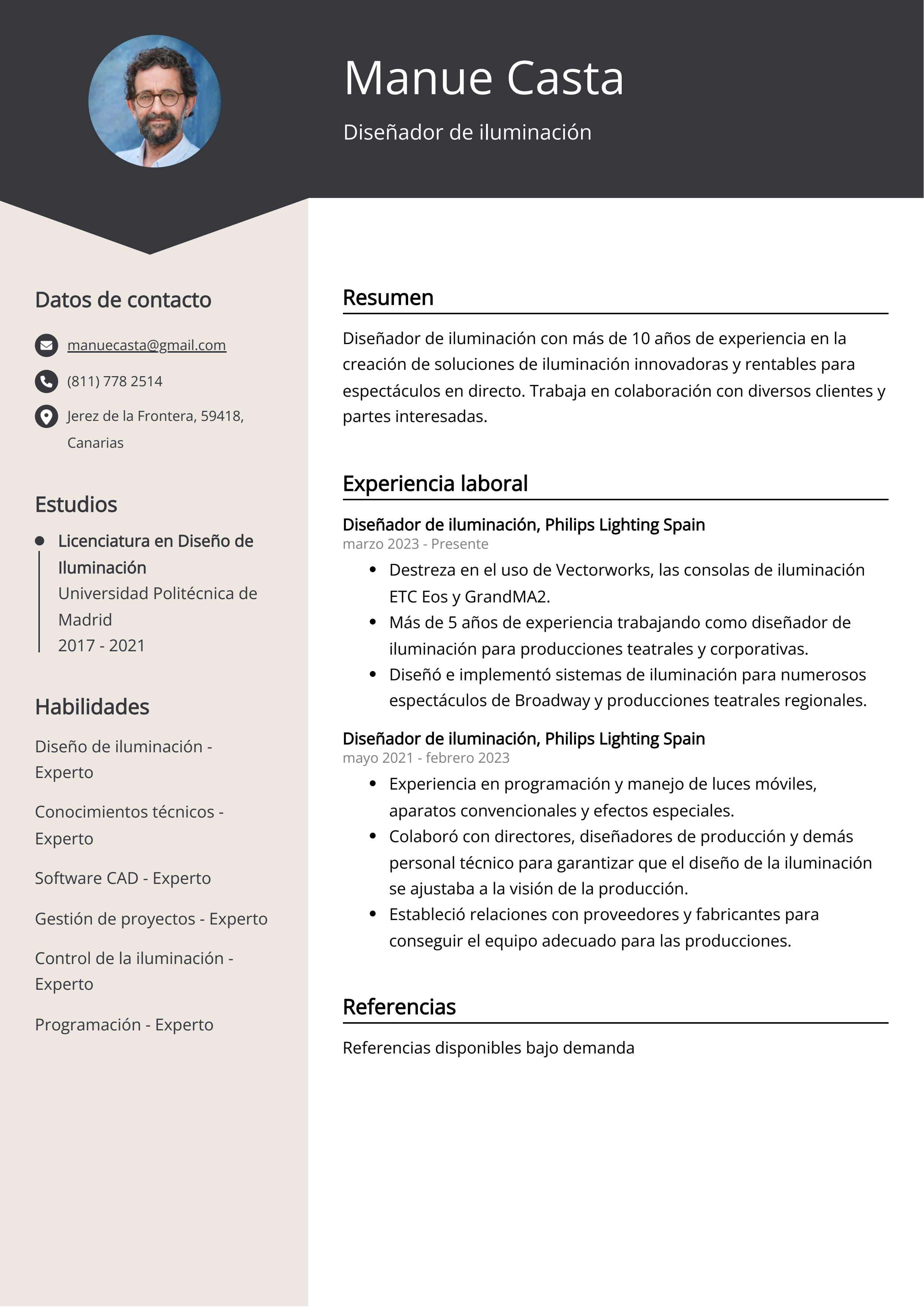 Diseñador de iluminación Ejemplo de CV