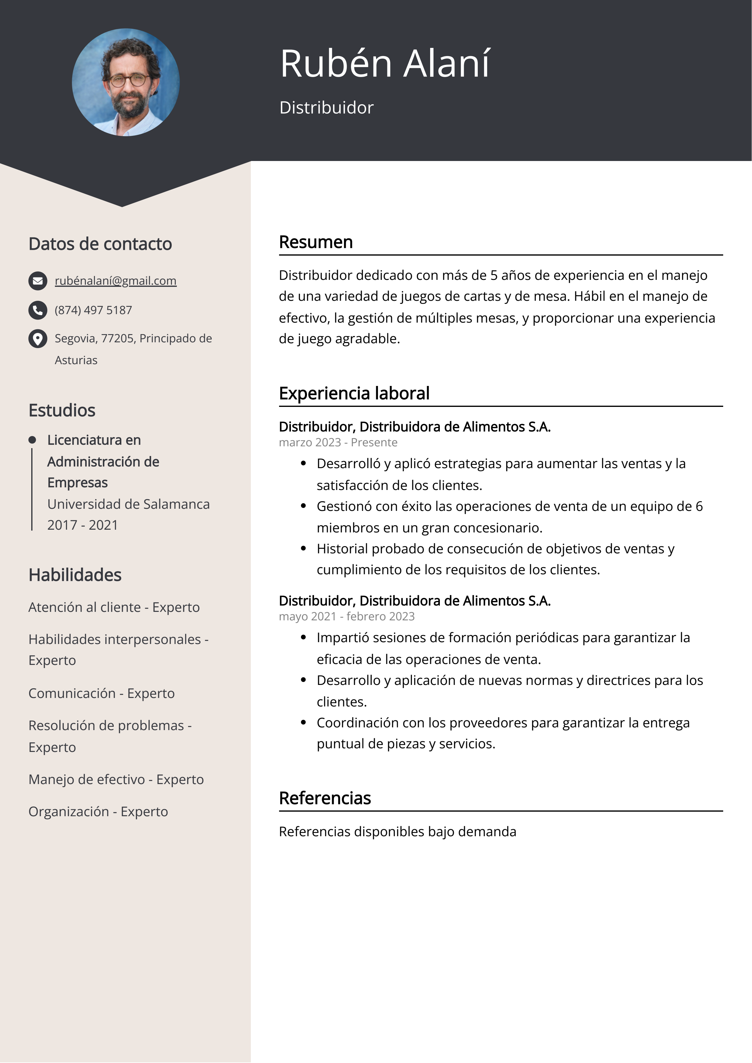 Distribuidor Ejemplo de CV