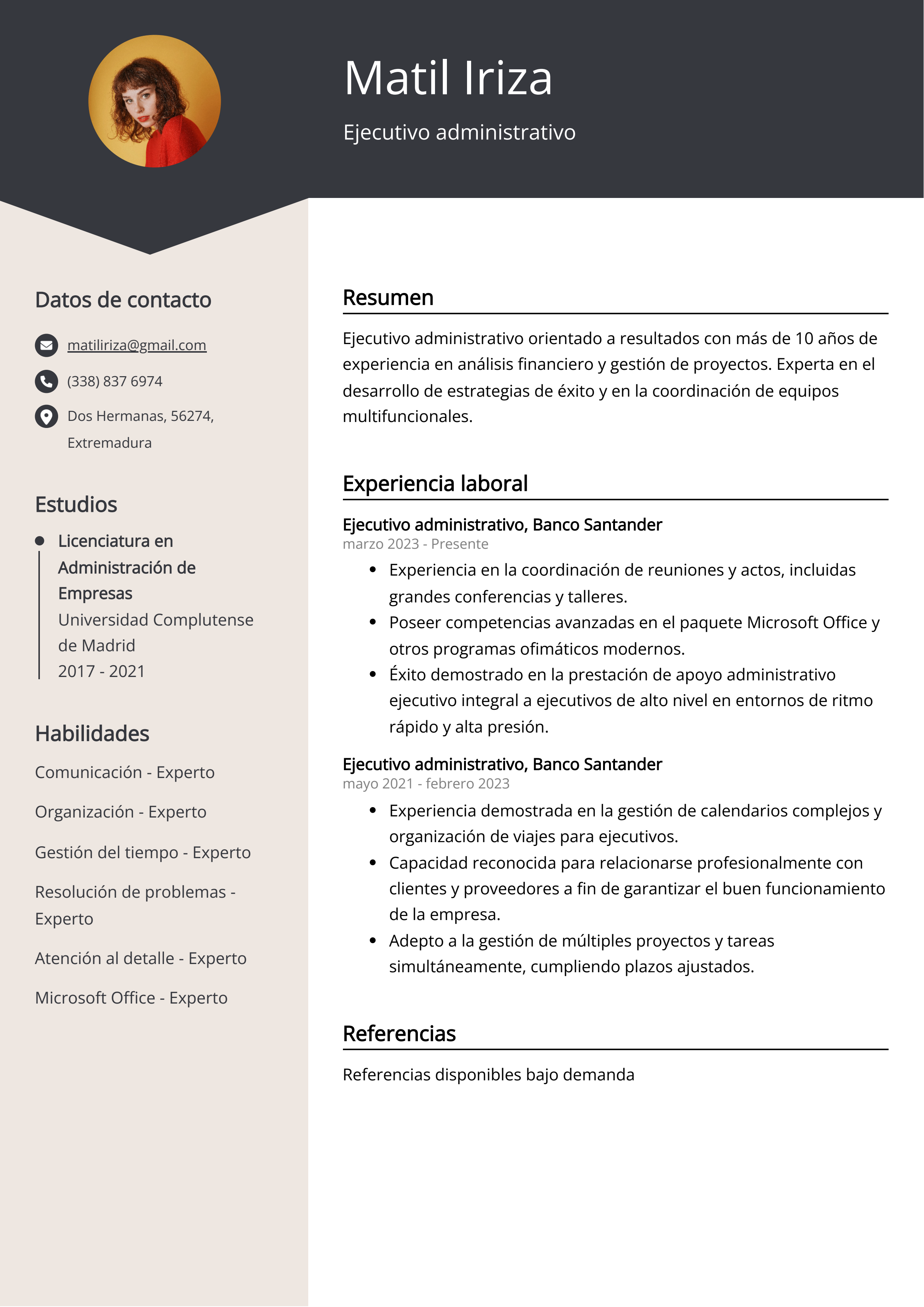 Ejecutivo administrativo Ejemplo de CV