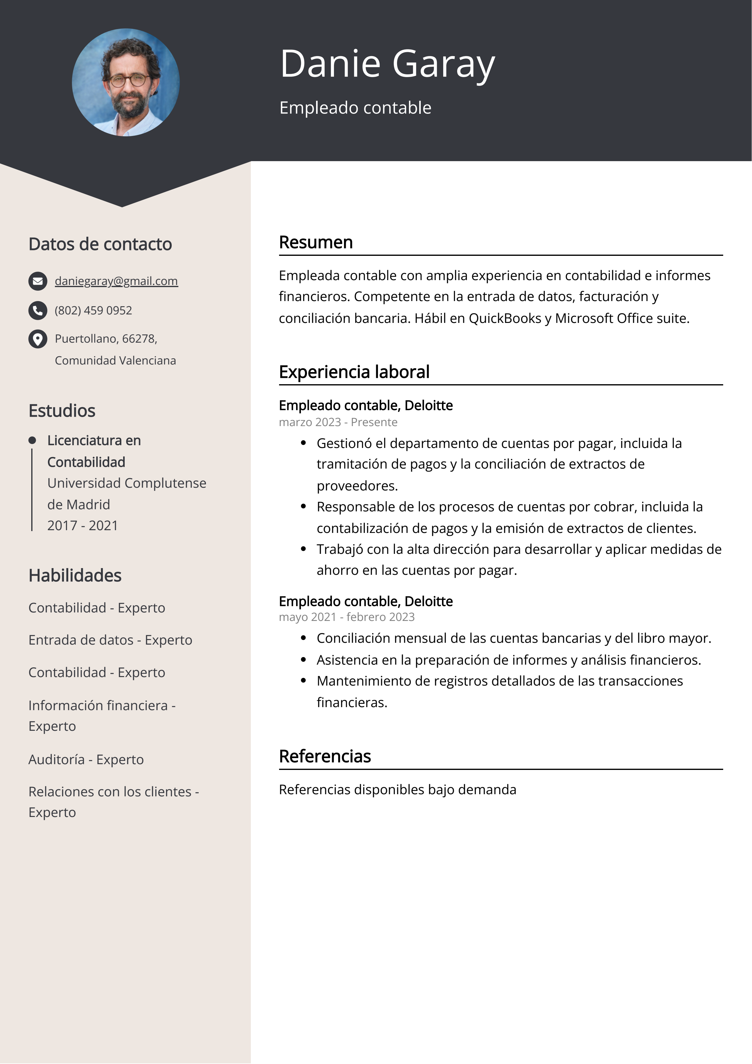 Empleado contable Ejemplo de CV