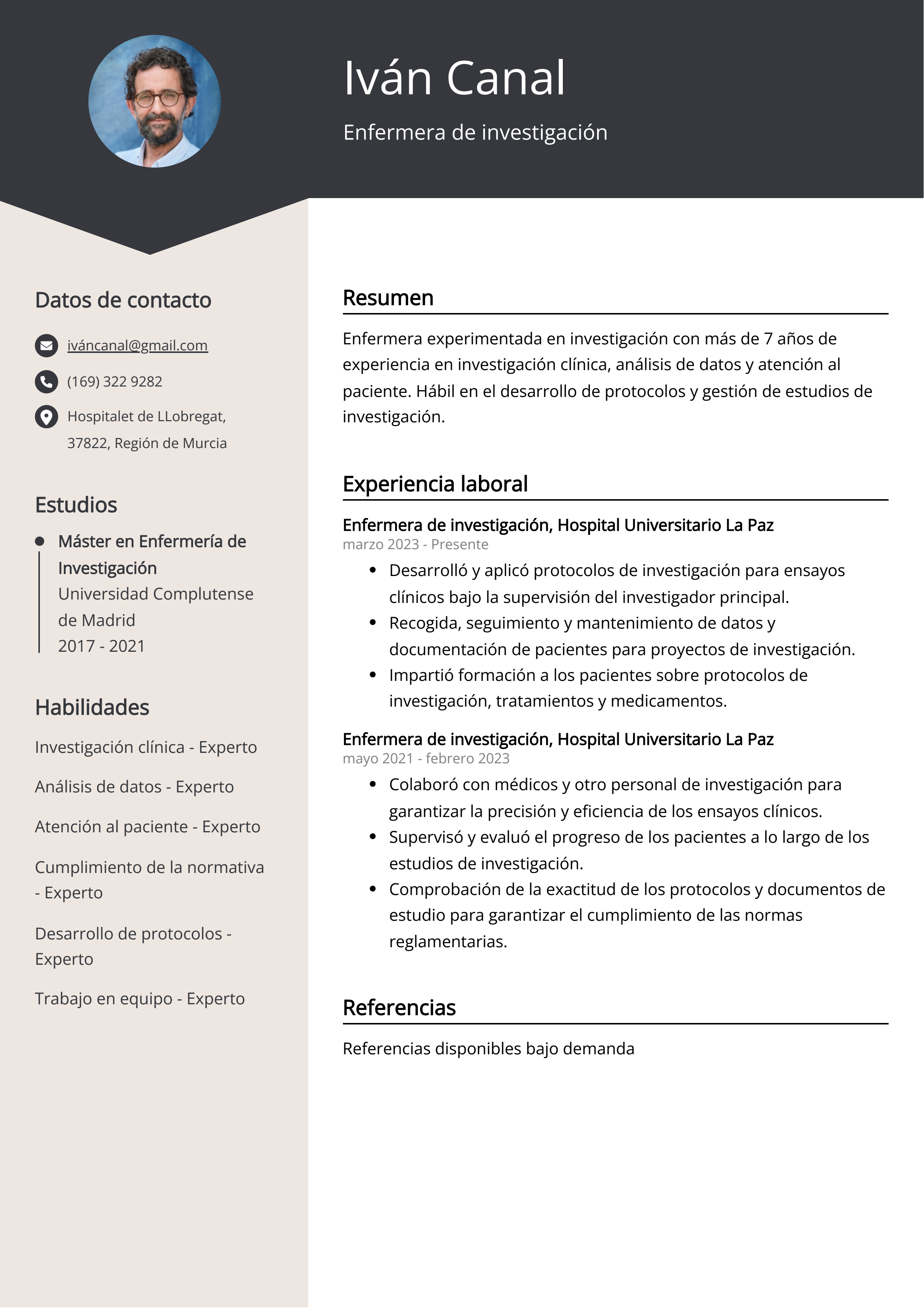 Enfermera de investigación Ejemplo de CV