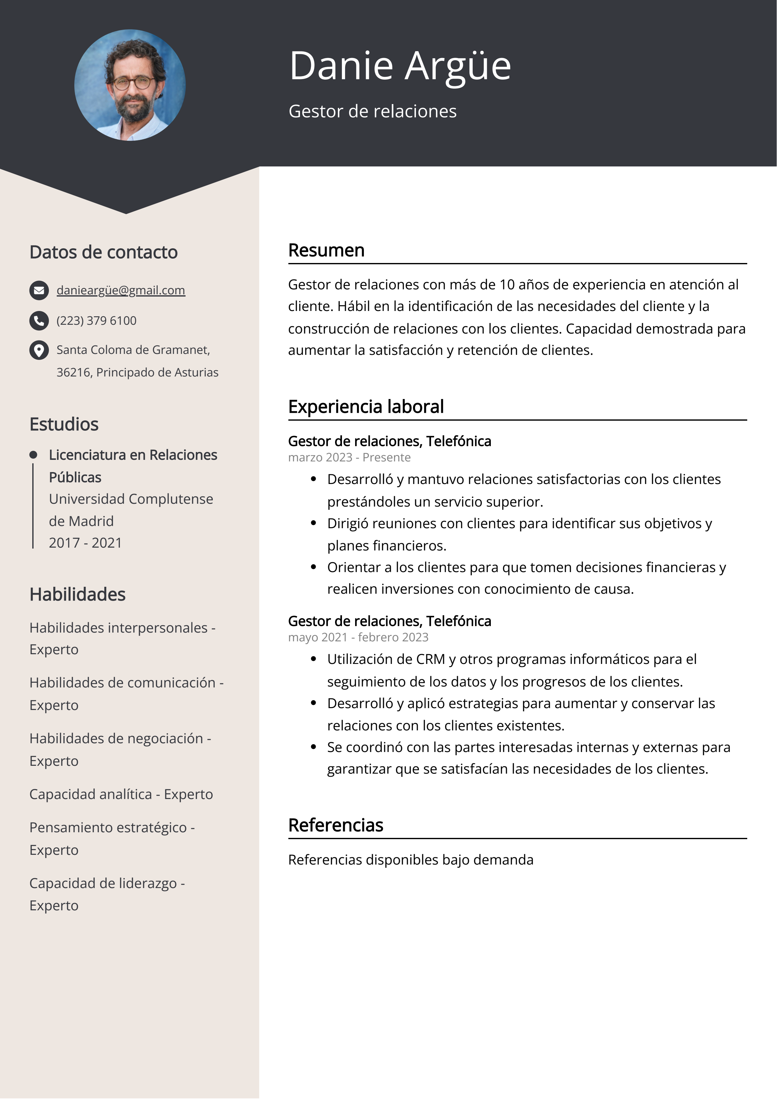 Gestor de relaciones Ejemplo de CV