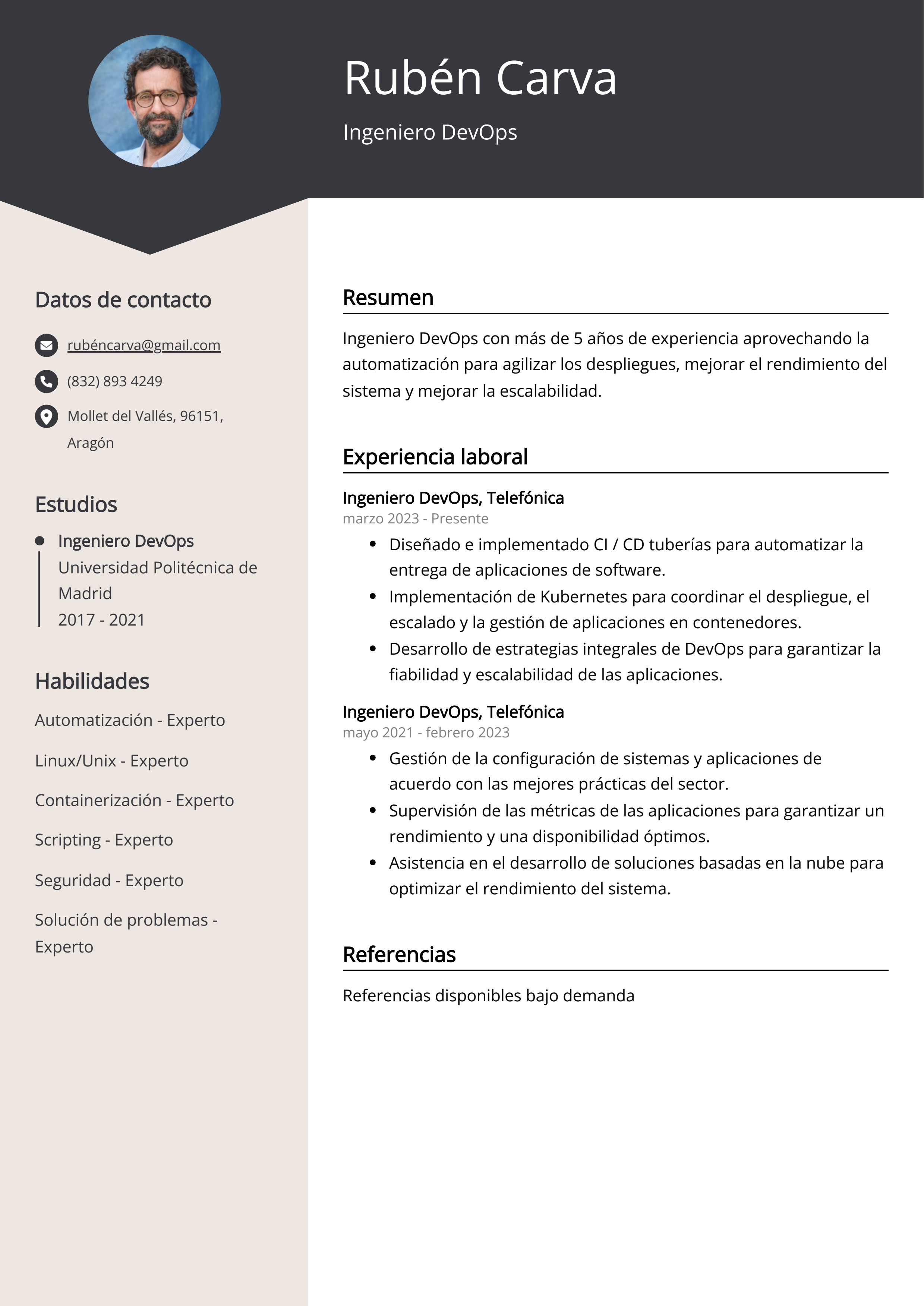 Ingeniero DevOps Ejemplo de Curriculum Vitae