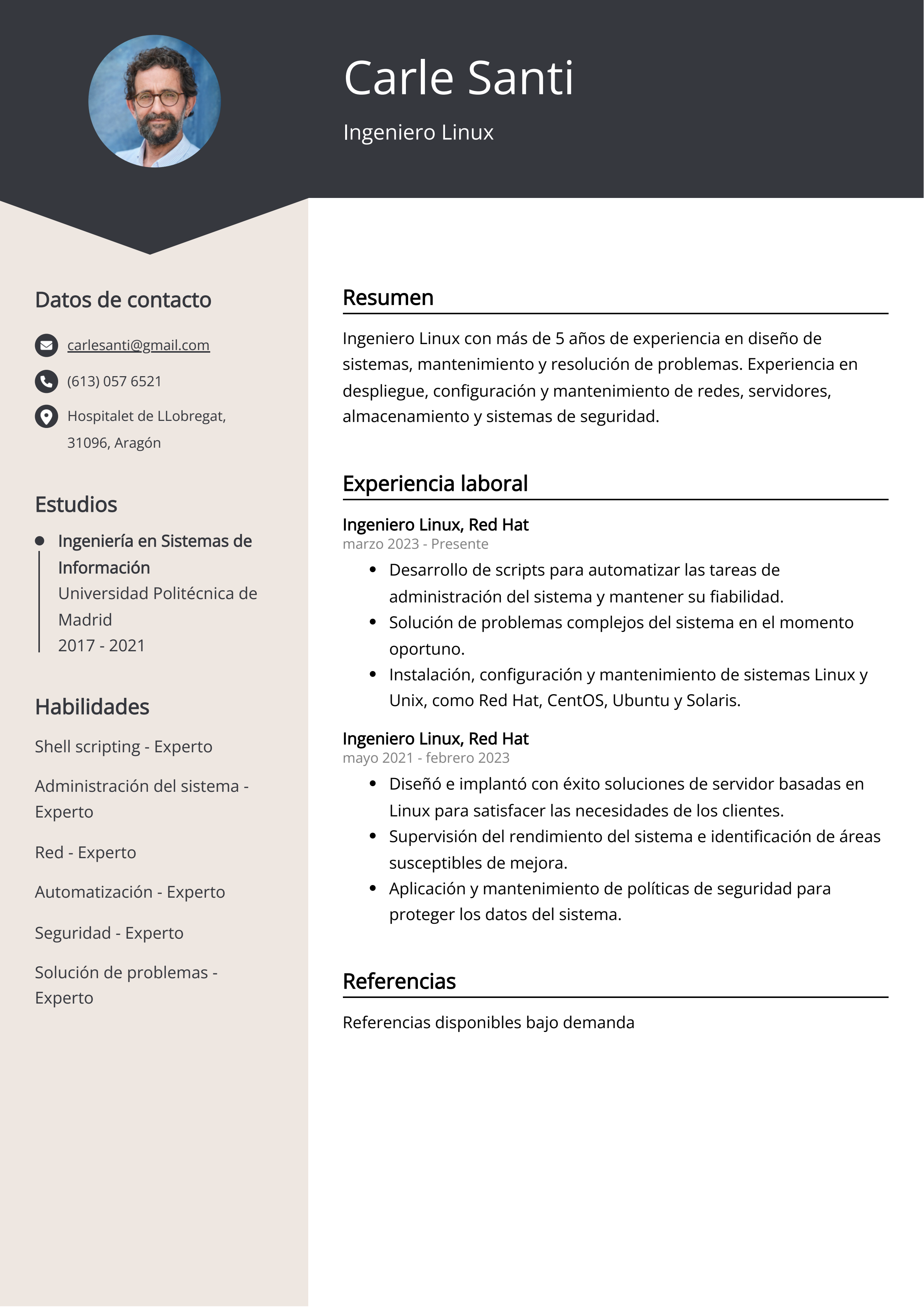 Ingeniero Linux Ejemplo de CV