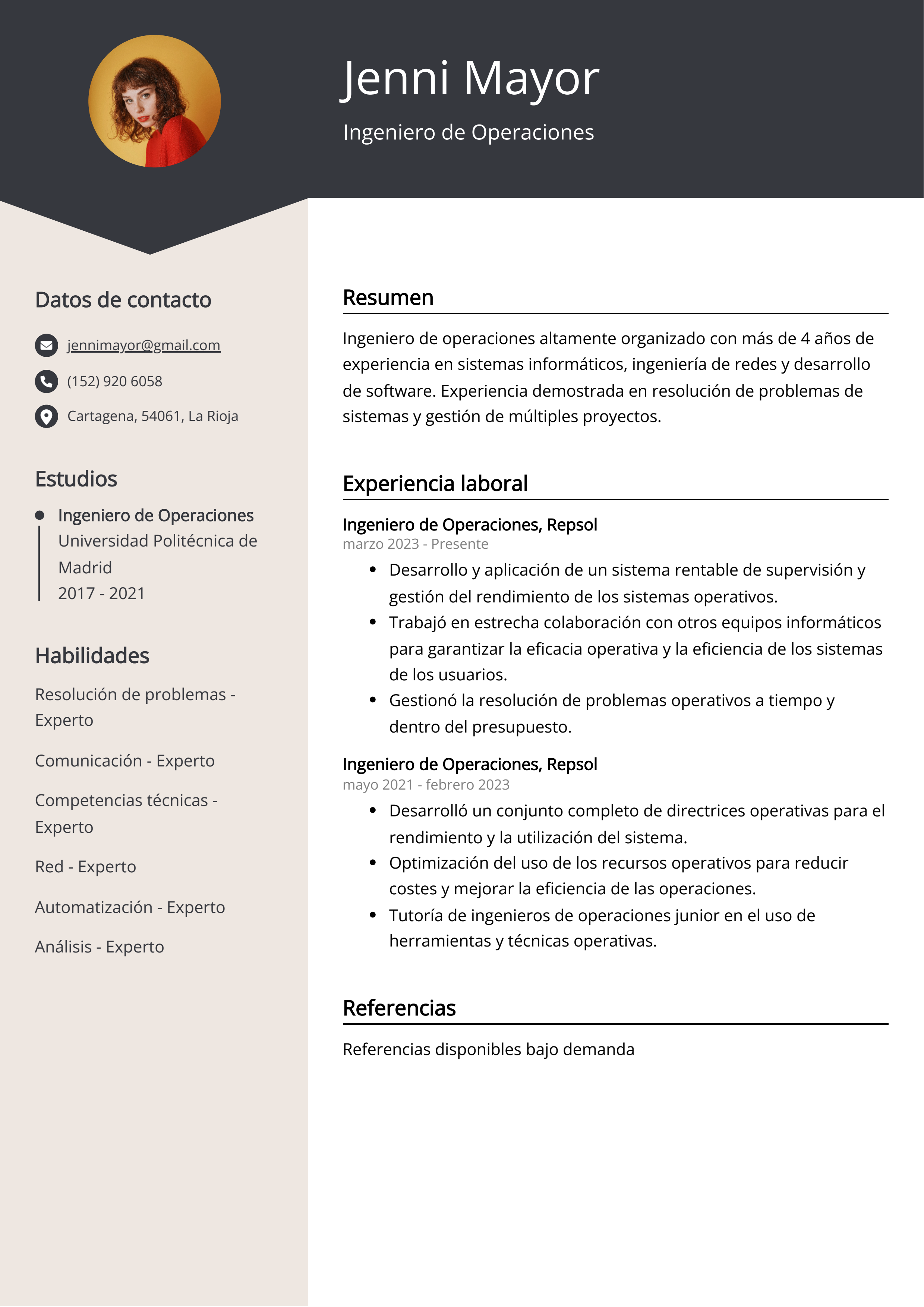 Ingeniero de Operaciones Ejemplo de CV