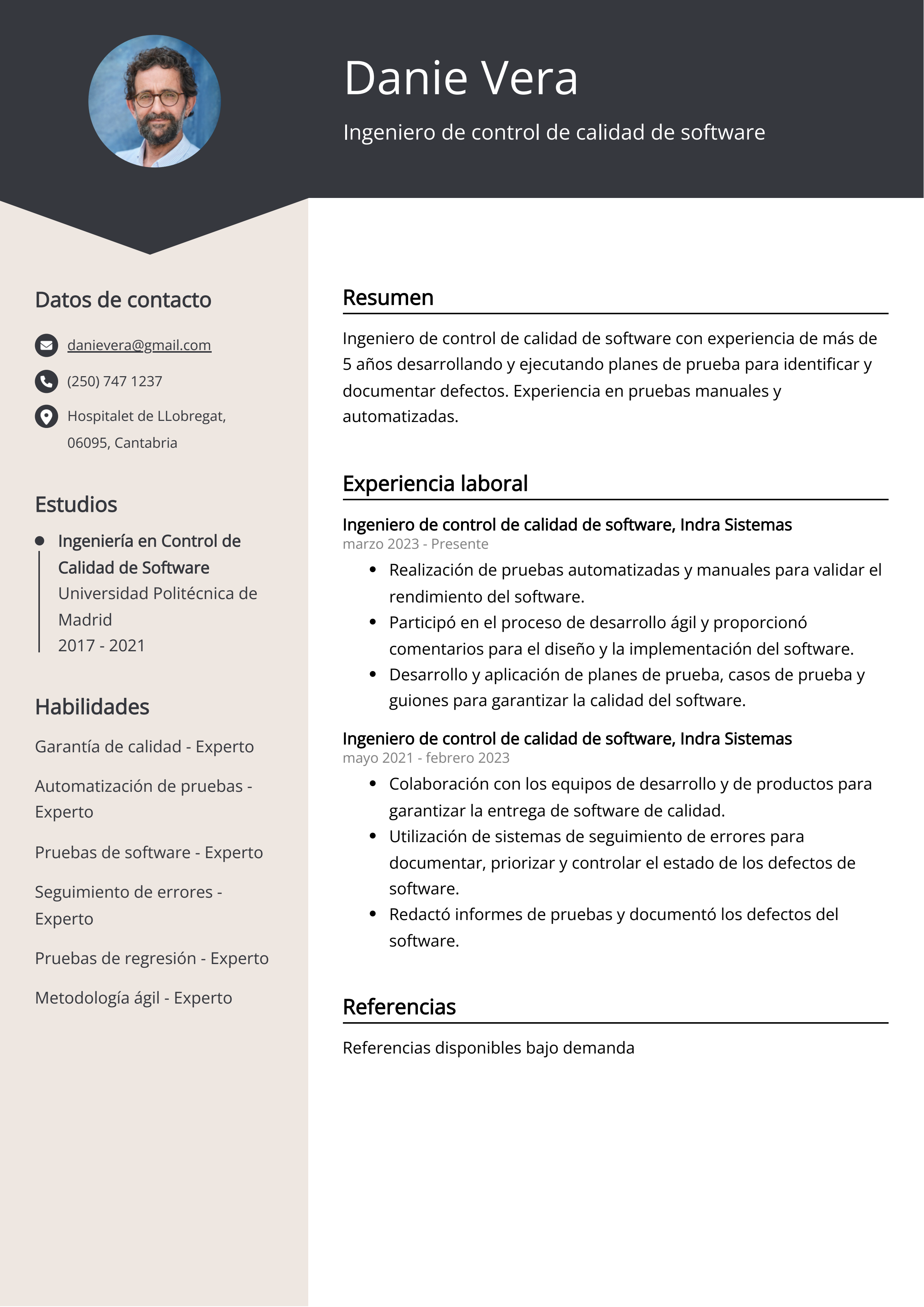 Ingeniero de control de calidad de software Ejemplo de CV