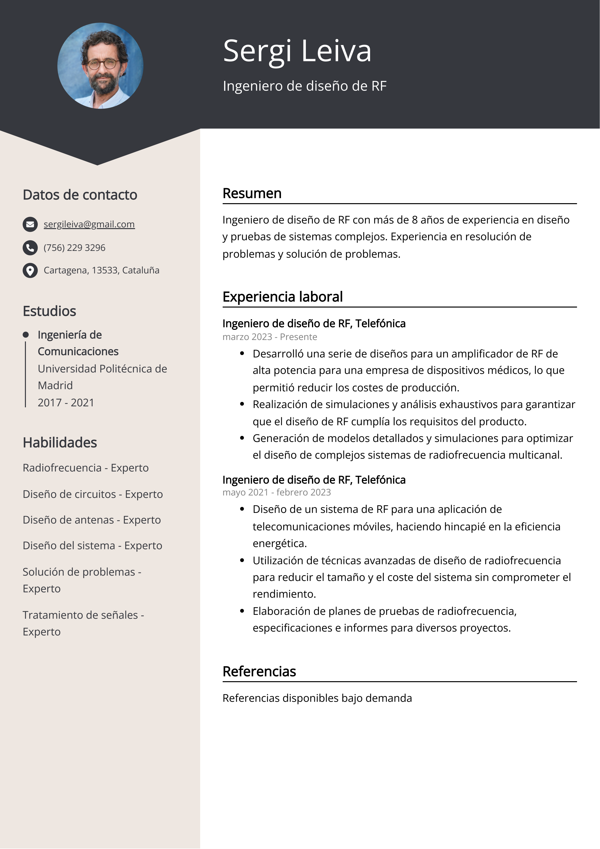 Ingeniero de diseño de RF Ejemplo de CV