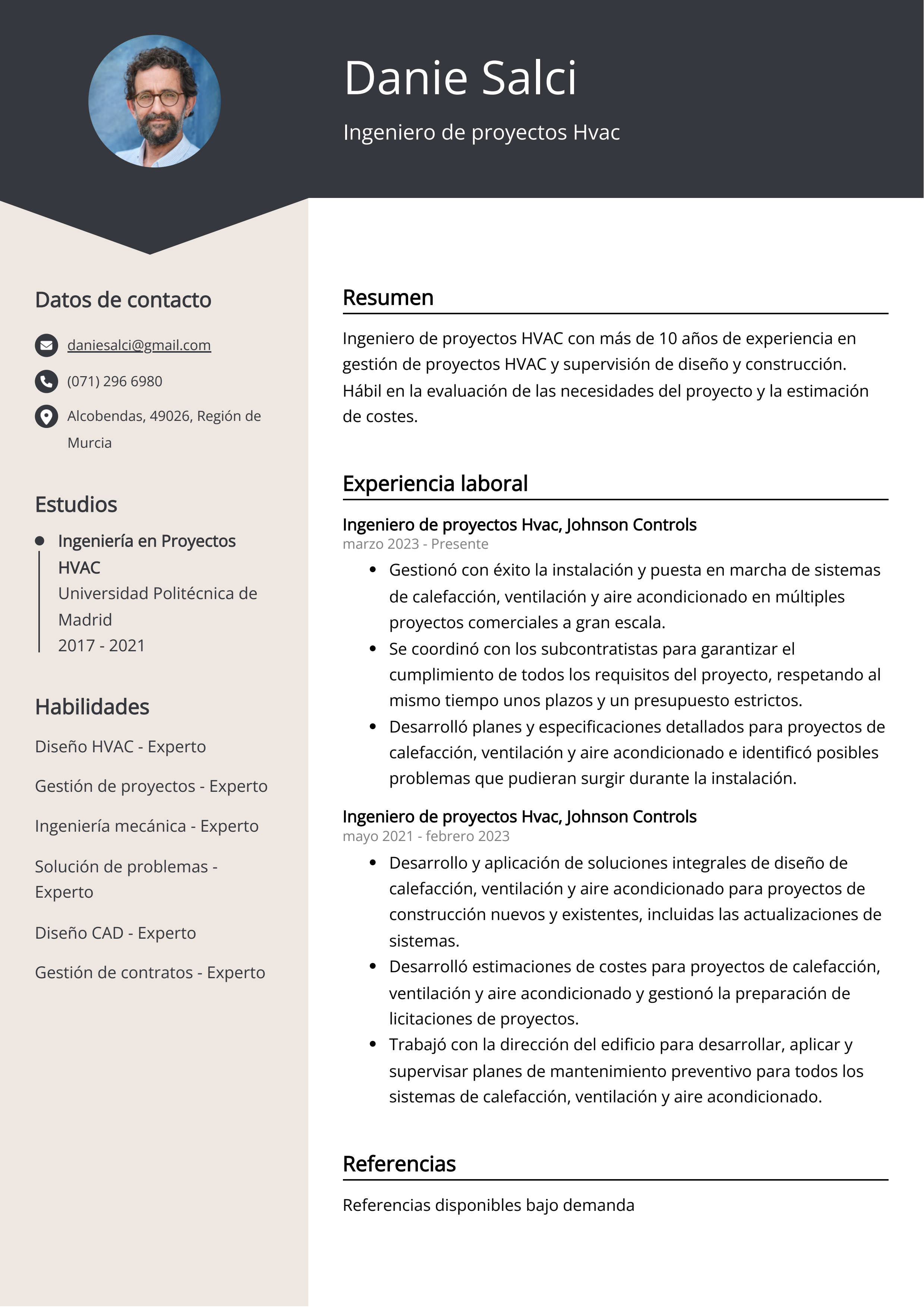 Ingeniero de proyectos Hvac Ejemplo de CV