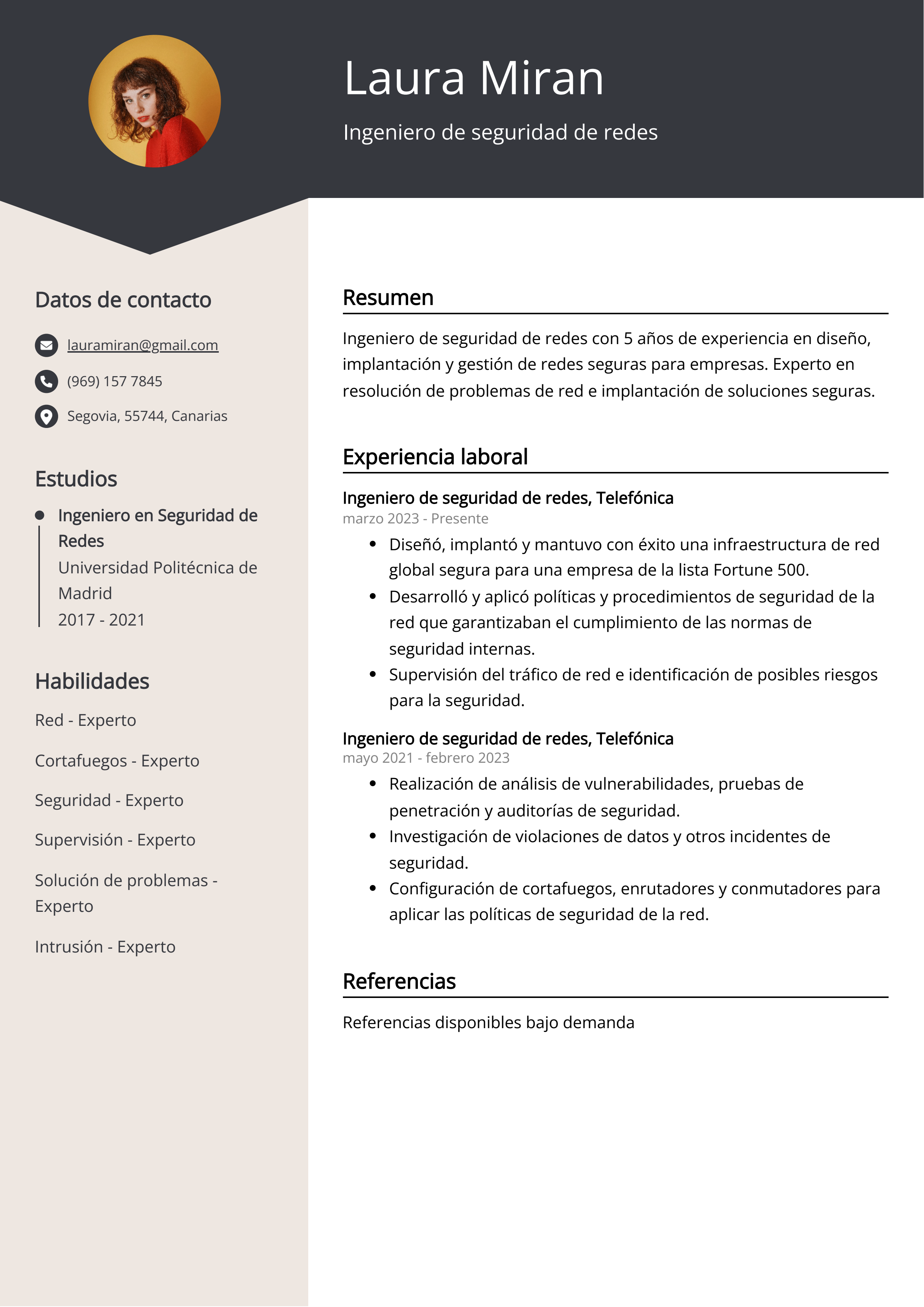 Ingeniero de seguridad de redes Ejemplo de CV