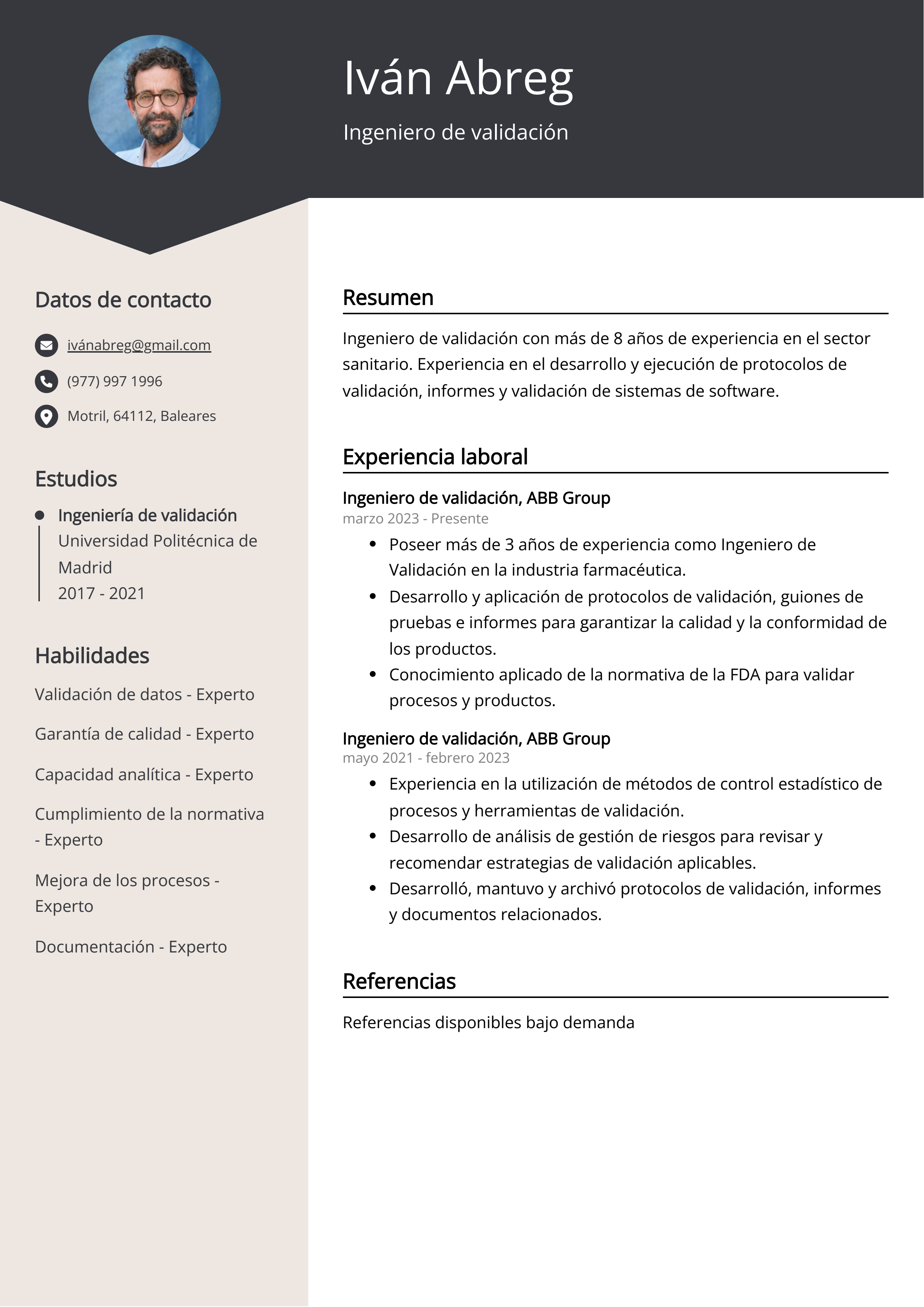 Ingeniero de validación Ejemplo de CV