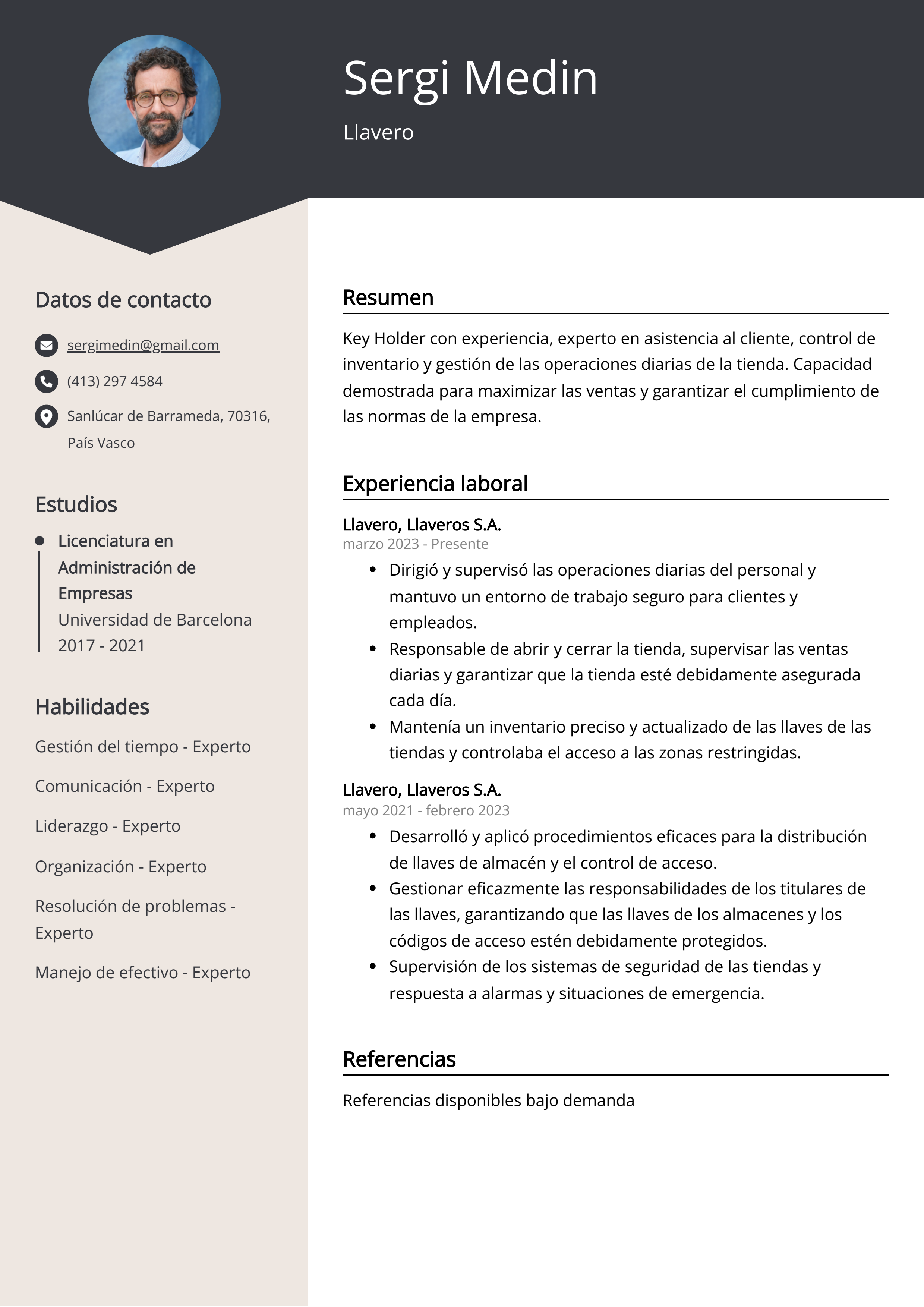 Llavero Ejemplo de Curriculum Vitae