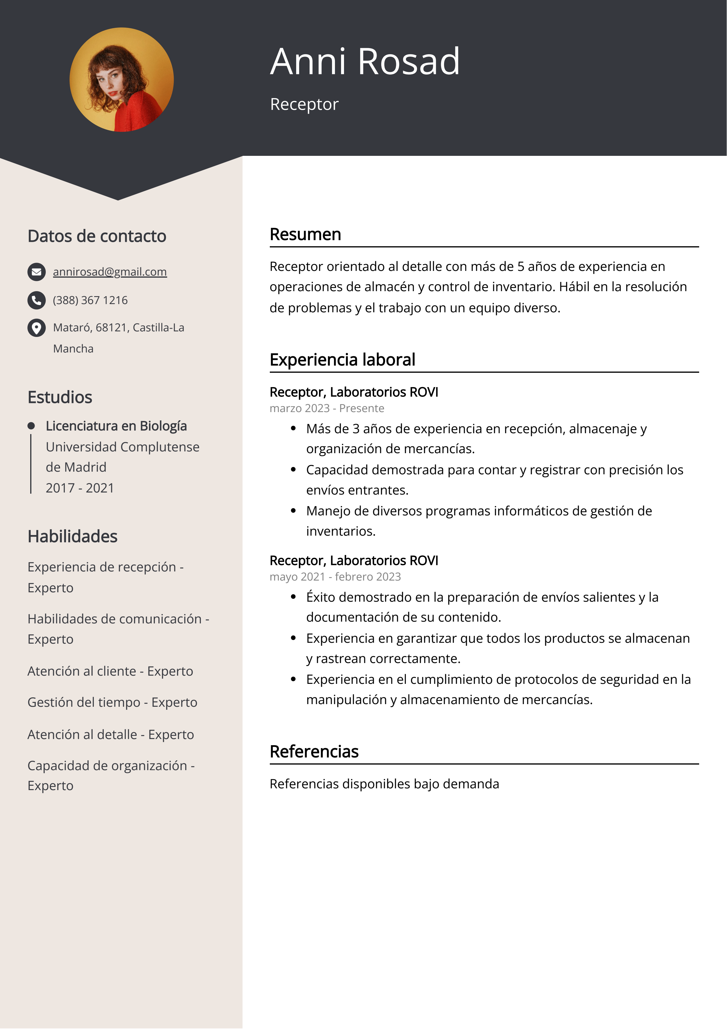 Receptor Ejemplo de currículum