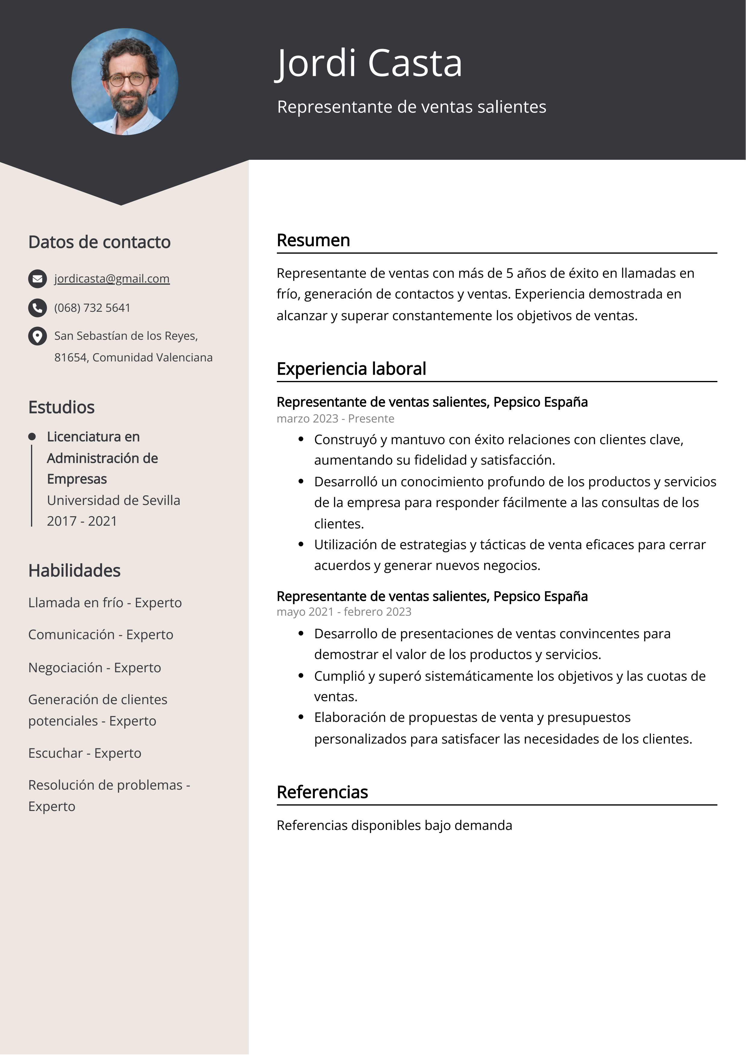 Representante de ventas salientes Ejemplo de CV