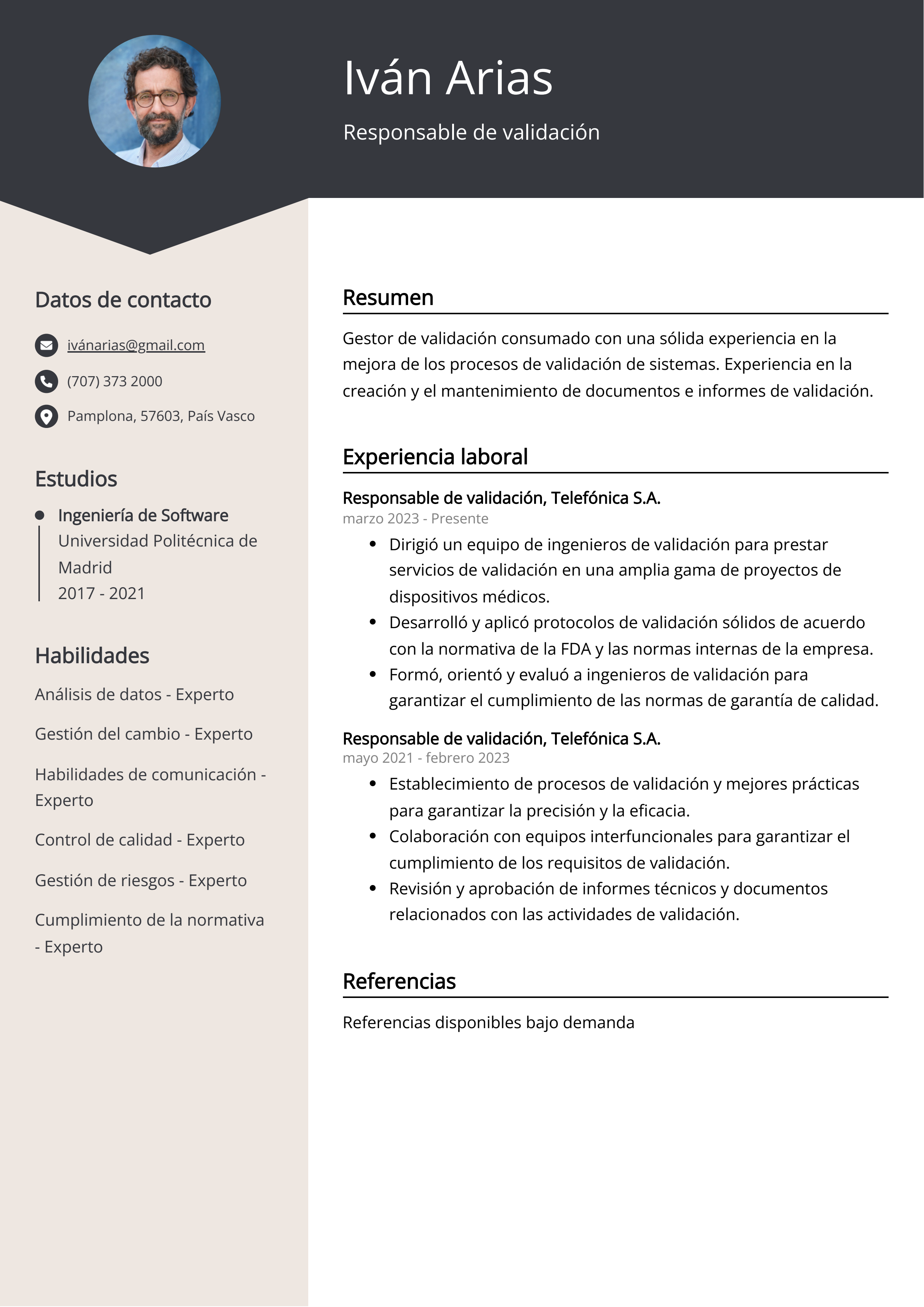 Responsable de validación Ejemplo de CV