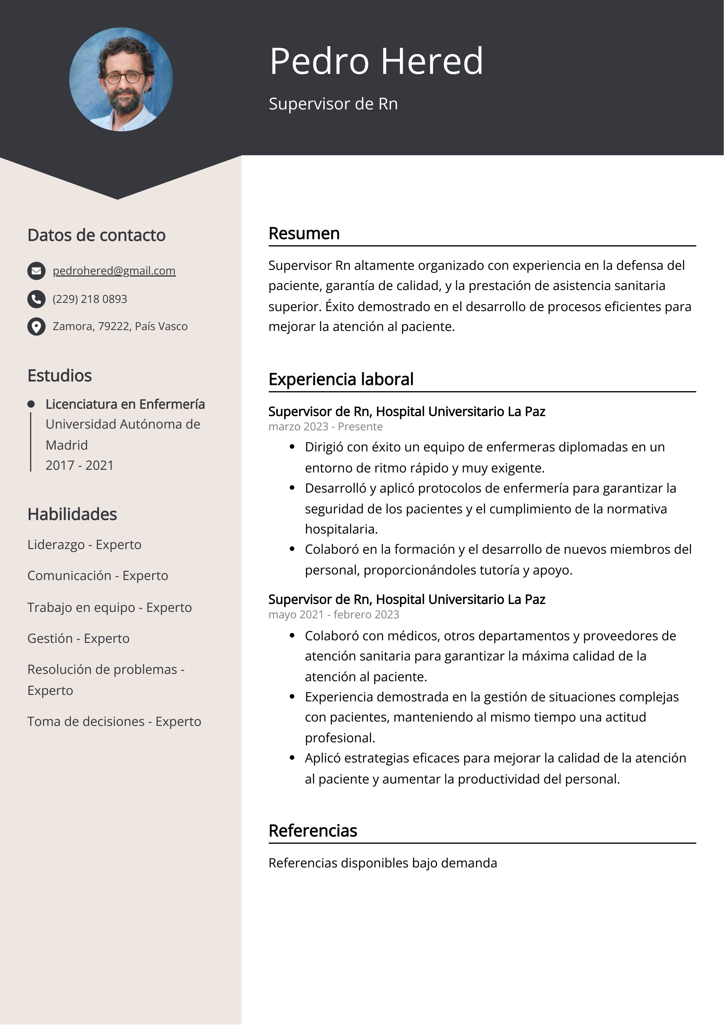 Supervisor de Rn Ejemplo de Curriculum Vitae