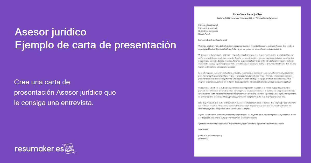 Carta de presentación Asesor jurídico: Descripción del puesto, ejemplo
