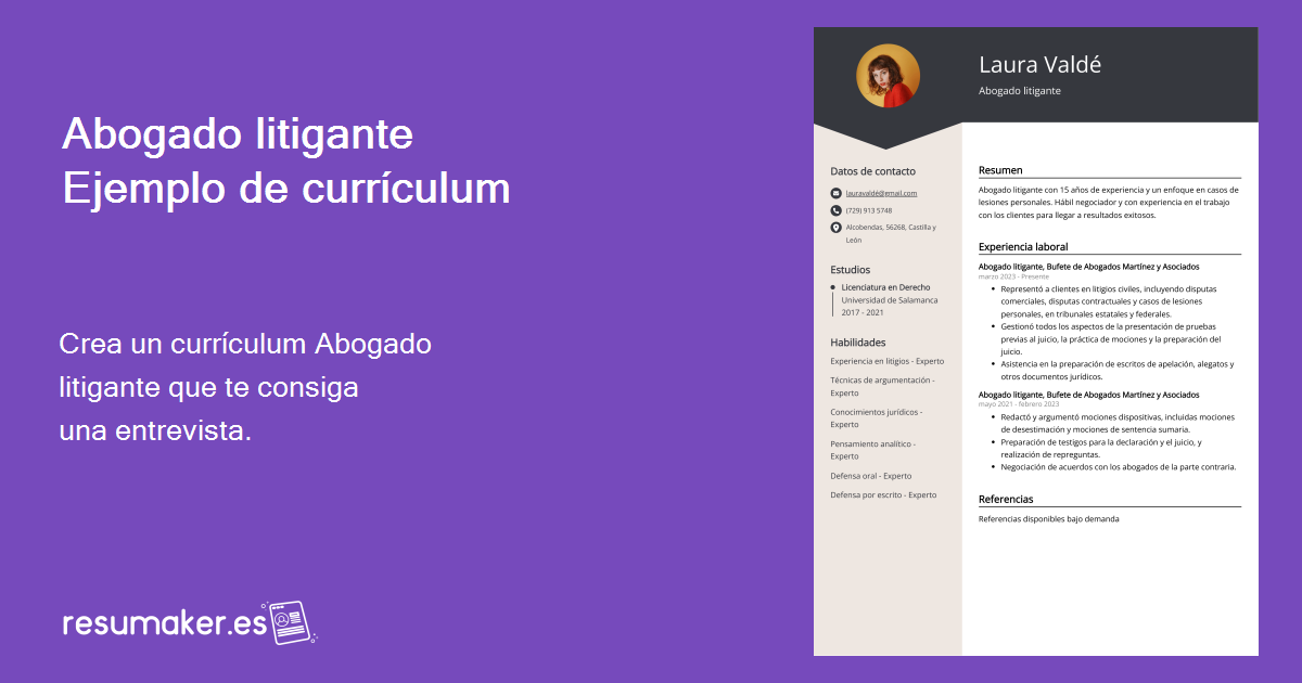 Ejemplo de currículum de abogado litigante (Guía gratuita)