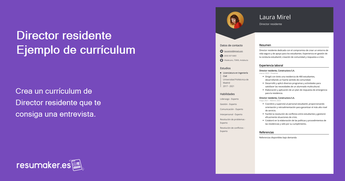 Ejemplos De Curriculum Vitae Director Residente Plantilla Y Consejos