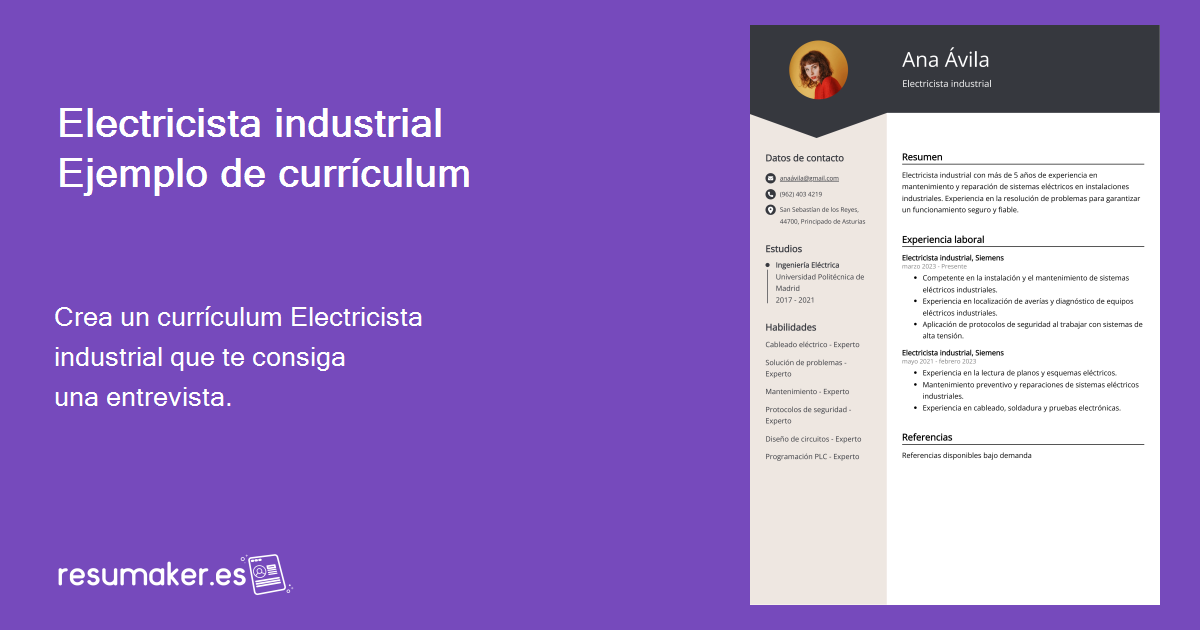 Curriculum Vitae Electricista industrial: Ejemplo y Guía (Nivel de