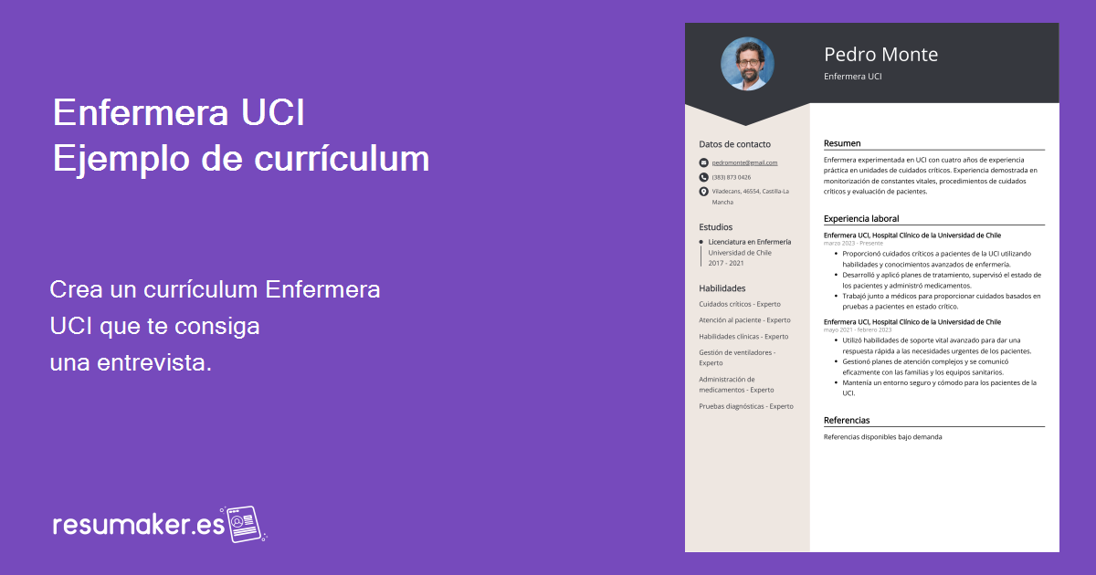 Curriculum Vitae Enfermera UCI Ejemplo y Guía (Nivel de Entrada y