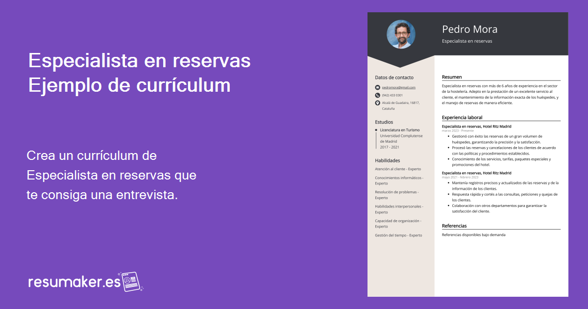 Ejemplos De Curriculum Vitae Especialista En Reservas Plantilla Y Consejos